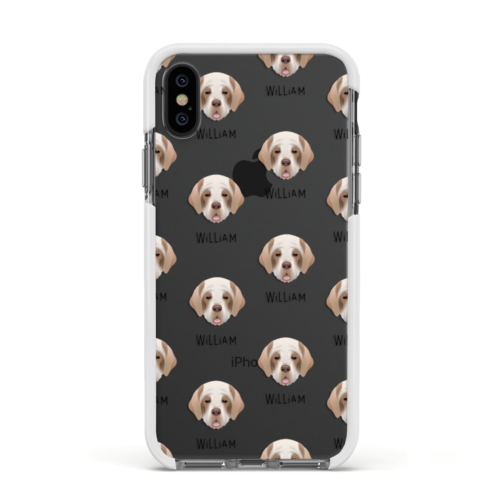 Clumber Spaniel Icon with Name Apple iPhone Xs Impact Case White Edge on Black Phone
