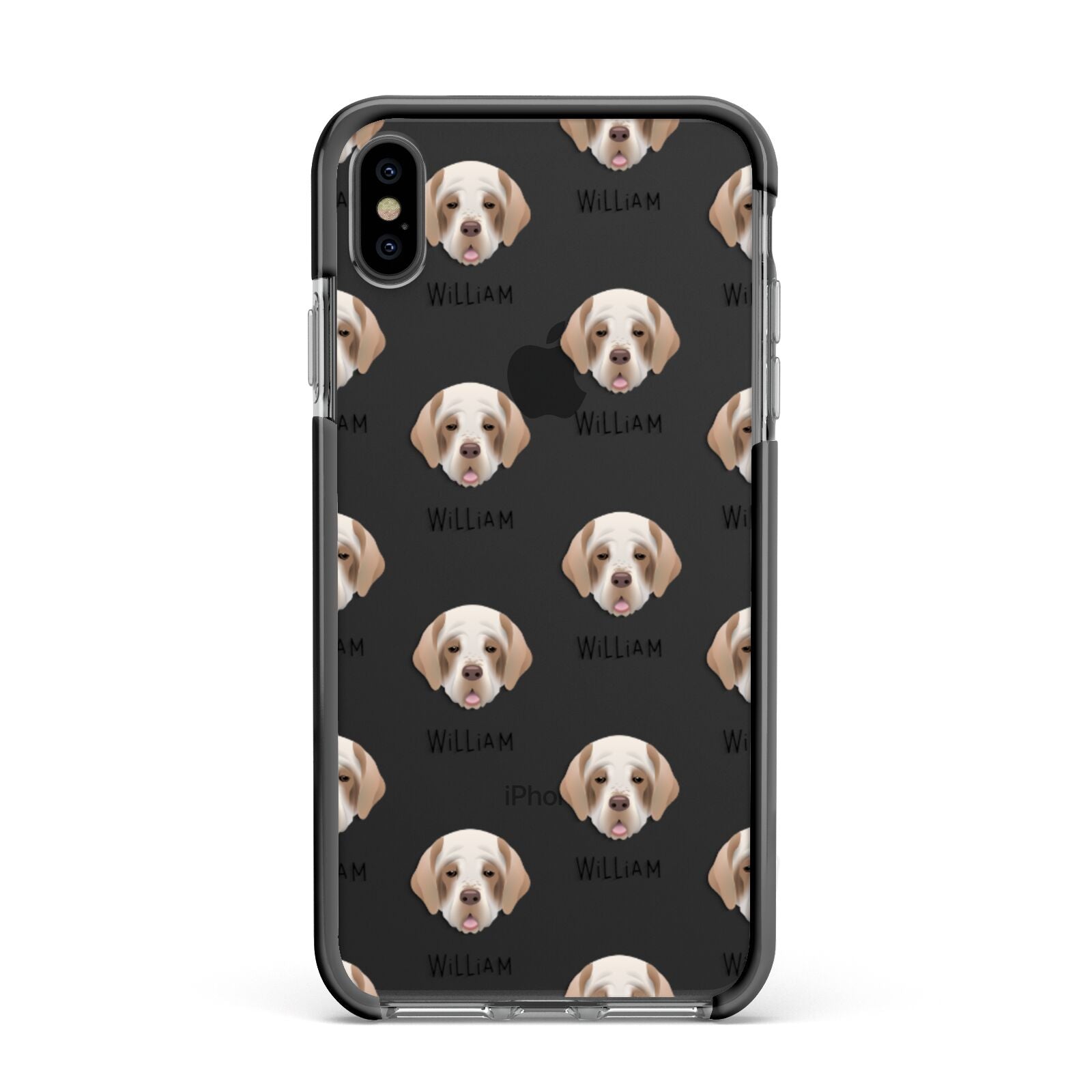 Clumber Spaniel Icon with Name Apple iPhone Xs Max Impact Case Black Edge on Black Phone