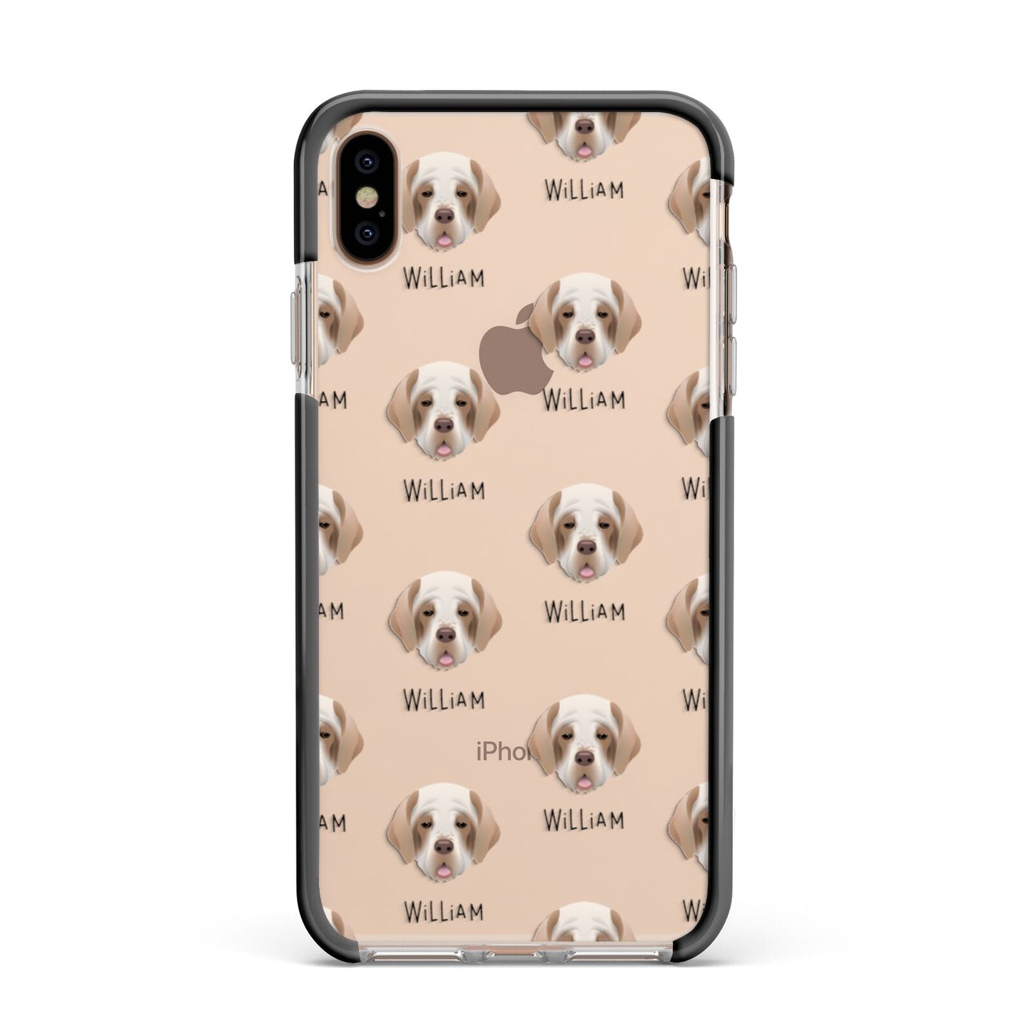 Clumber Spaniel Icon with Name Apple iPhone Xs Max Impact Case Black Edge on Gold Phone