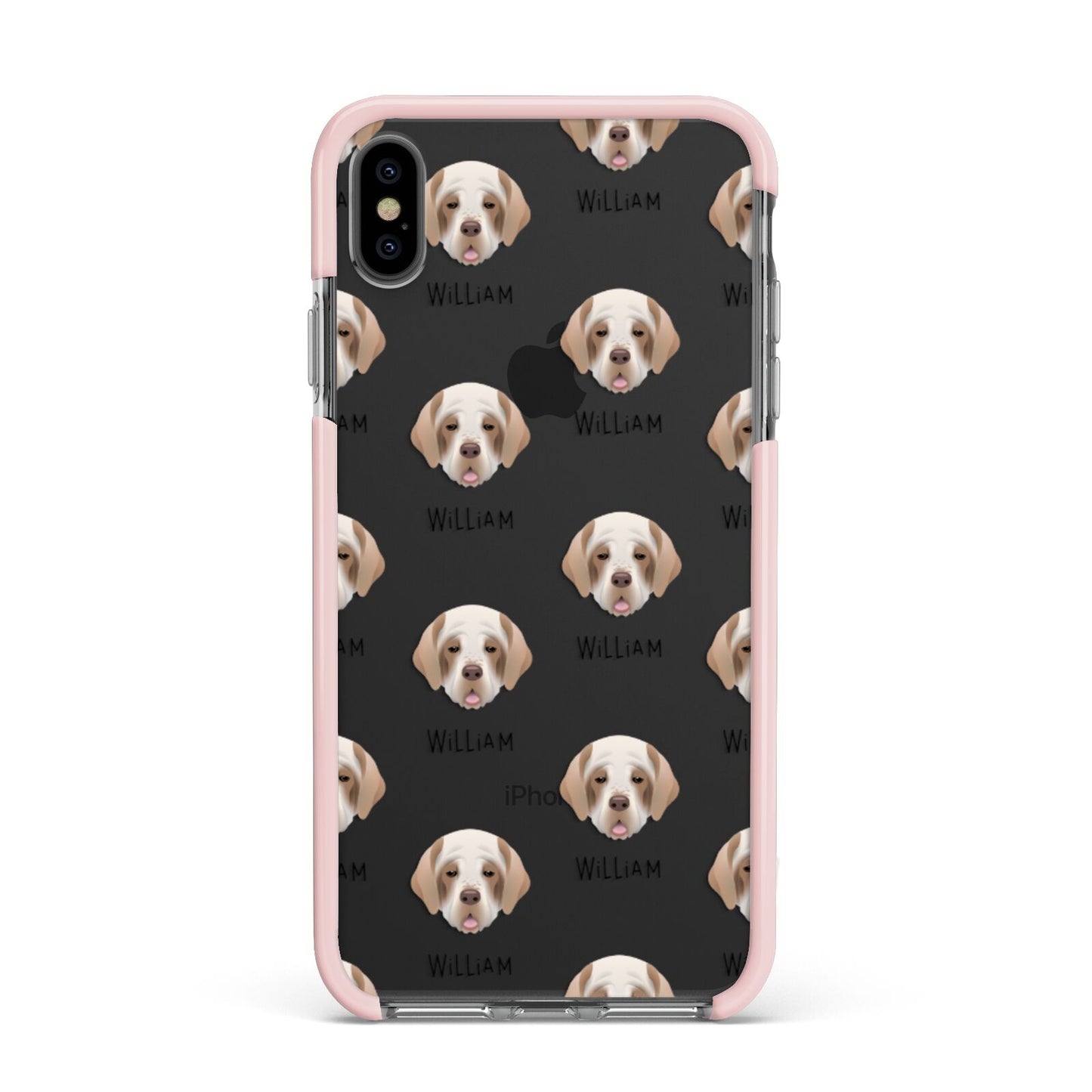 Clumber Spaniel Icon with Name Apple iPhone Xs Max Impact Case Pink Edge on Black Phone