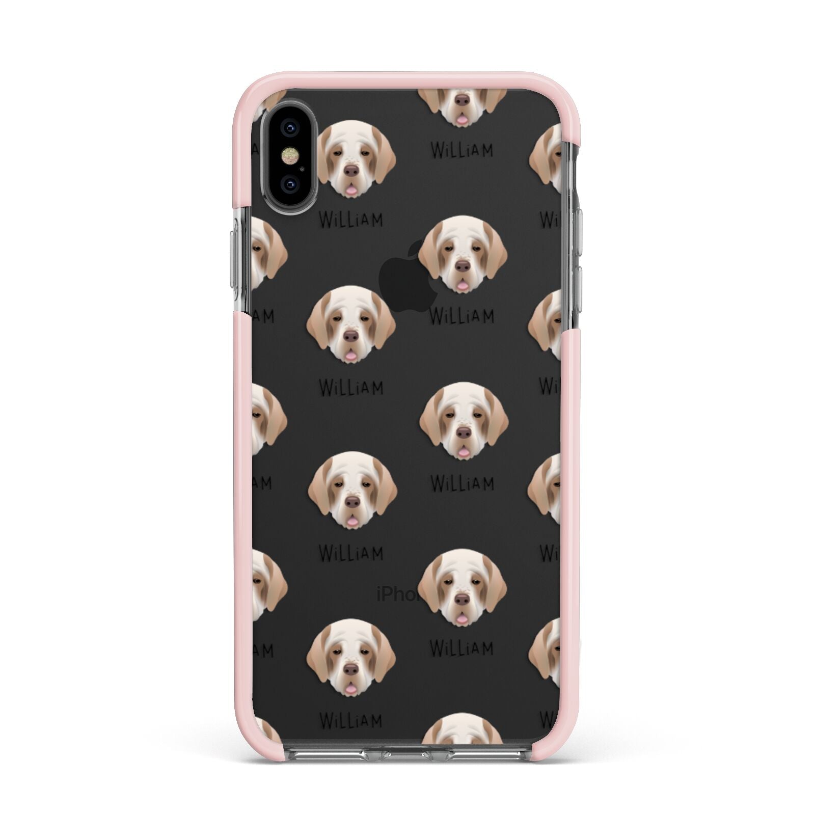 Clumber Spaniel Icon with Name Apple iPhone Xs Max Impact Case Pink Edge on Black Phone