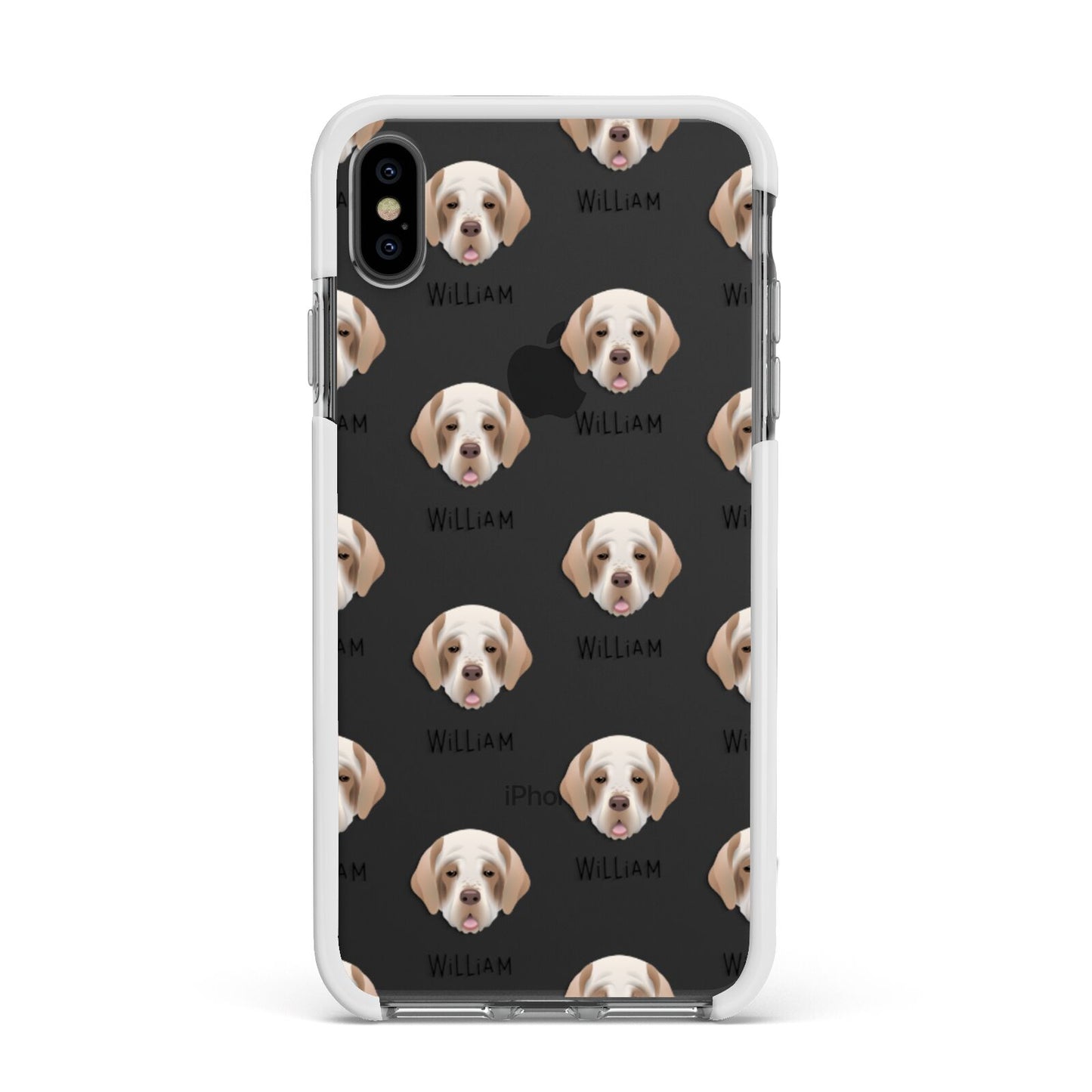Clumber Spaniel Icon with Name Apple iPhone Xs Max Impact Case White Edge on Black Phone