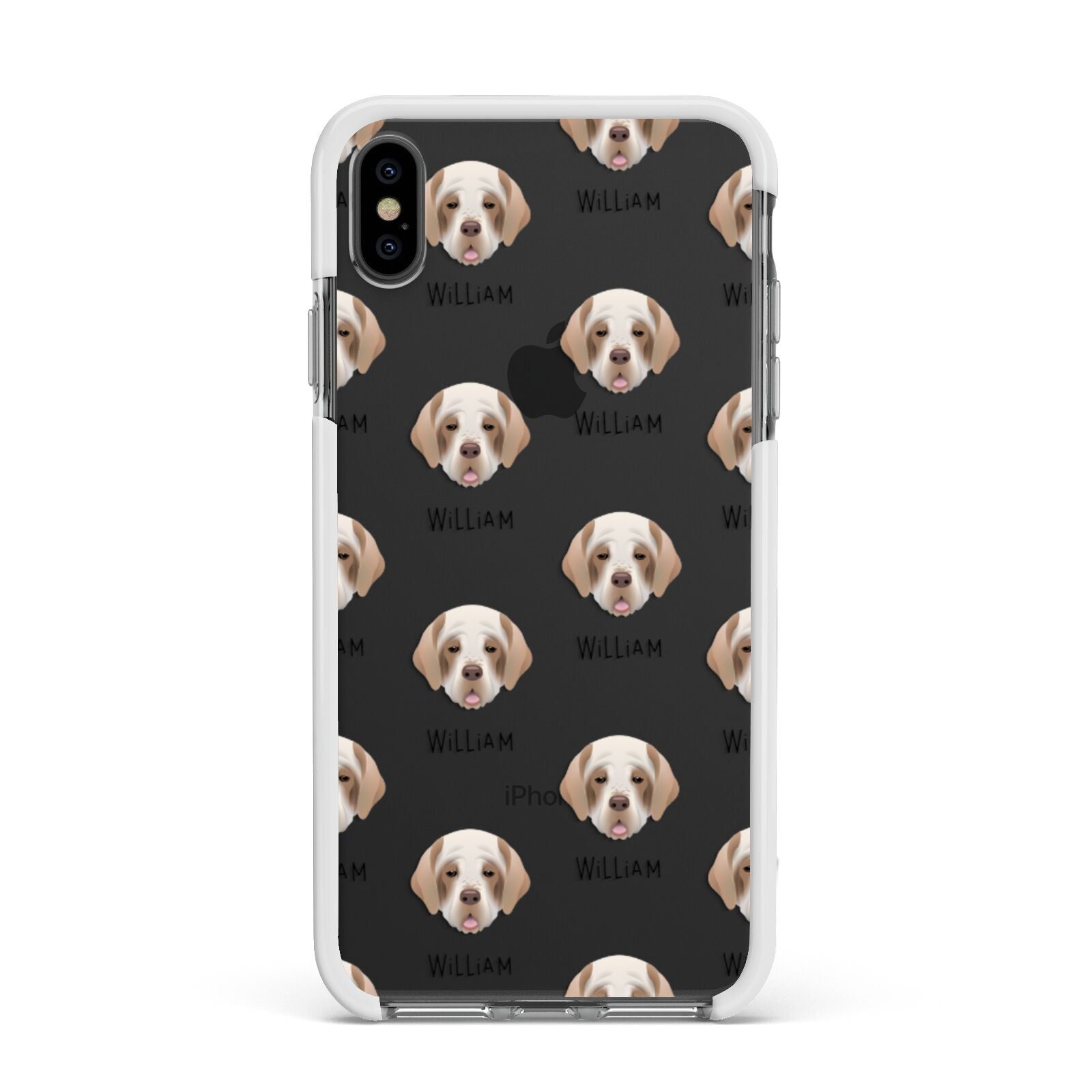 Clumber Spaniel Icon with Name Apple iPhone Xs Max Impact Case White Edge on Black Phone