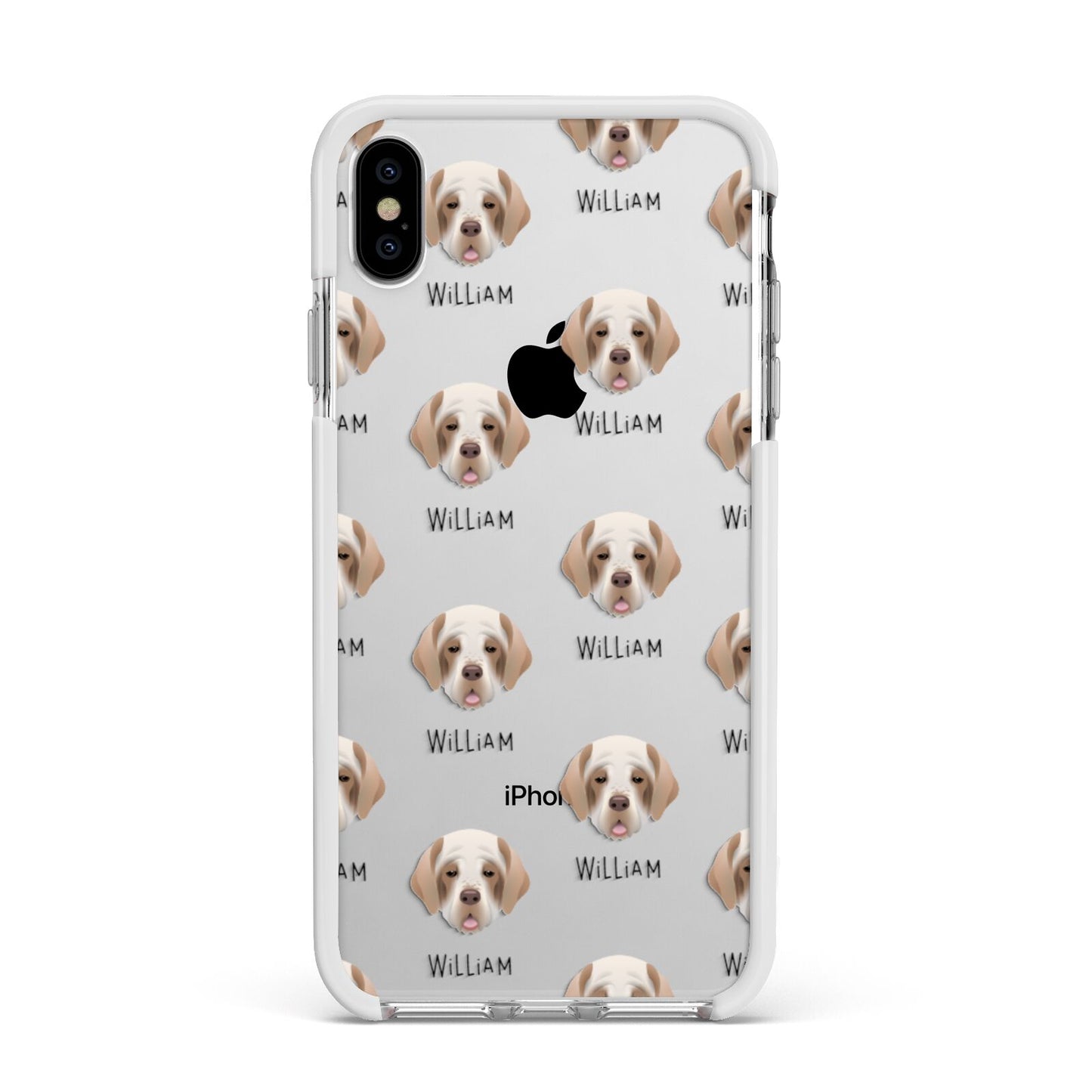 Clumber Spaniel Icon with Name Apple iPhone Xs Max Impact Case White Edge on Silver Phone