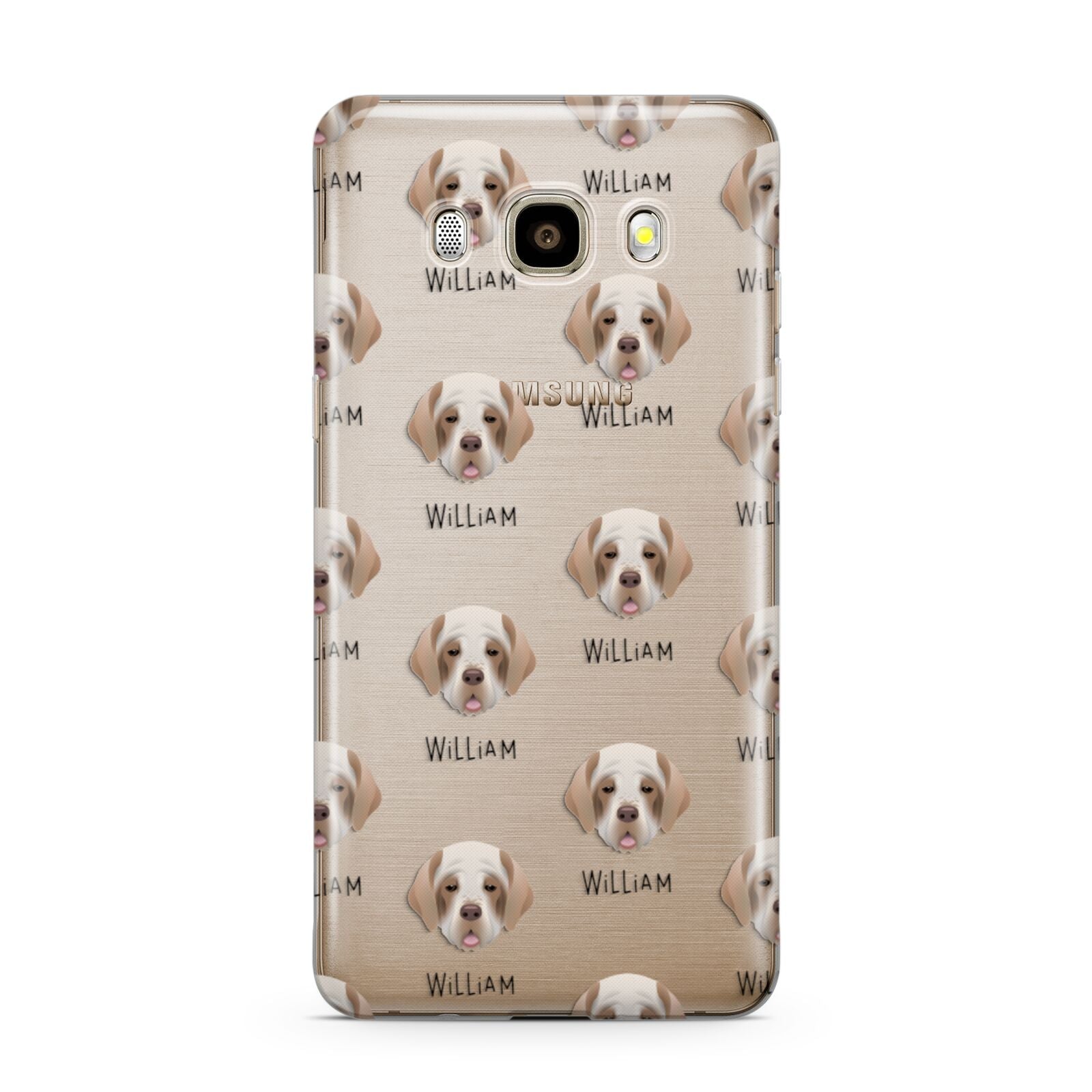Clumber Spaniel Icon with Name Samsung Galaxy J7 2016 Case on gold phone