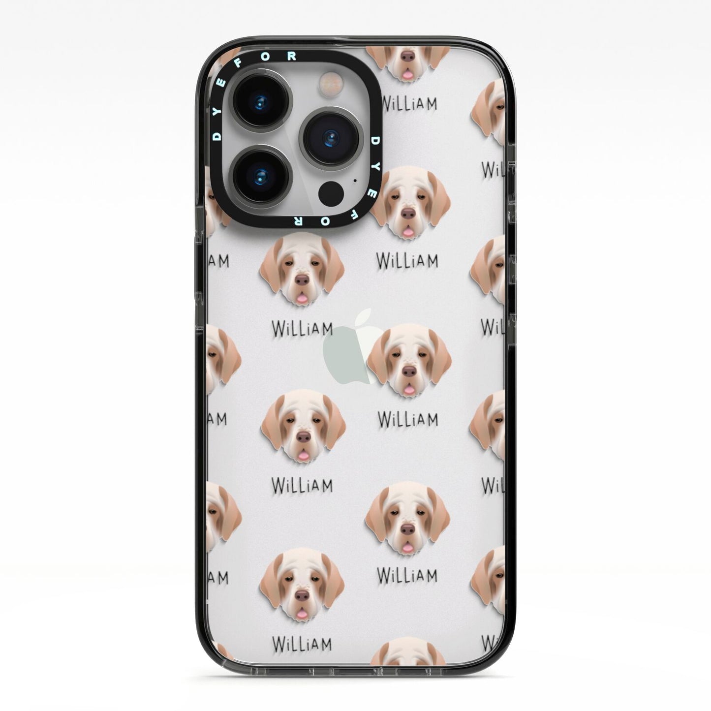 Clumber Spaniel Icon with Name iPhone 13 Pro Black Impact Case on Silver phone