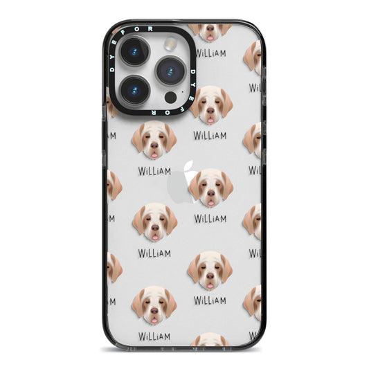 Clumber Spaniel Icon with Name iPhone 14 Pro Max Black Impact Case on Silver phone