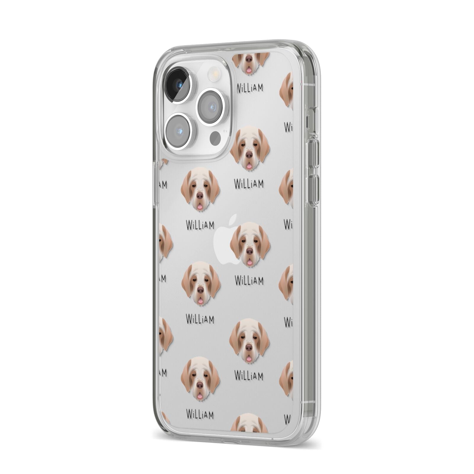 Clumber Spaniel Icon with Name iPhone 14 Pro Max Clear Tough Case Silver Angled Image
