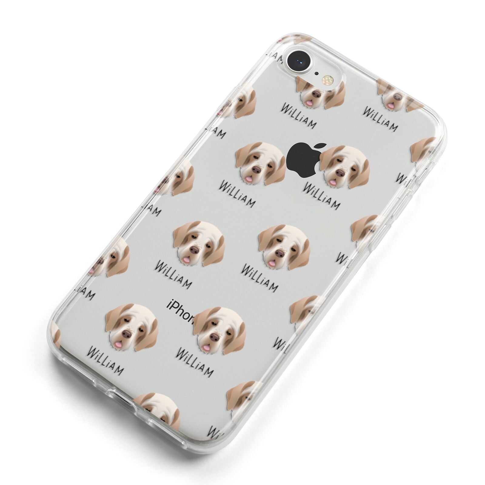 Clumber Spaniel Icon with Name iPhone 8 Bumper Case on Silver iPhone Alternative Image