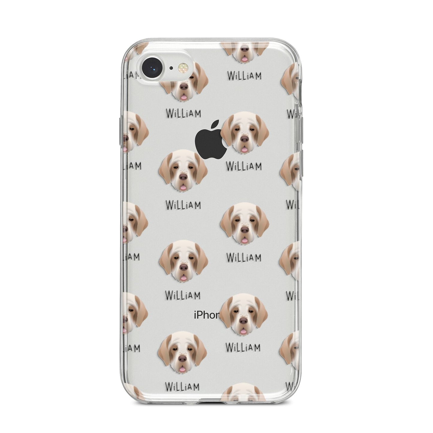 Clumber Spaniel Icon with Name iPhone 8 Bumper Case on Silver iPhone