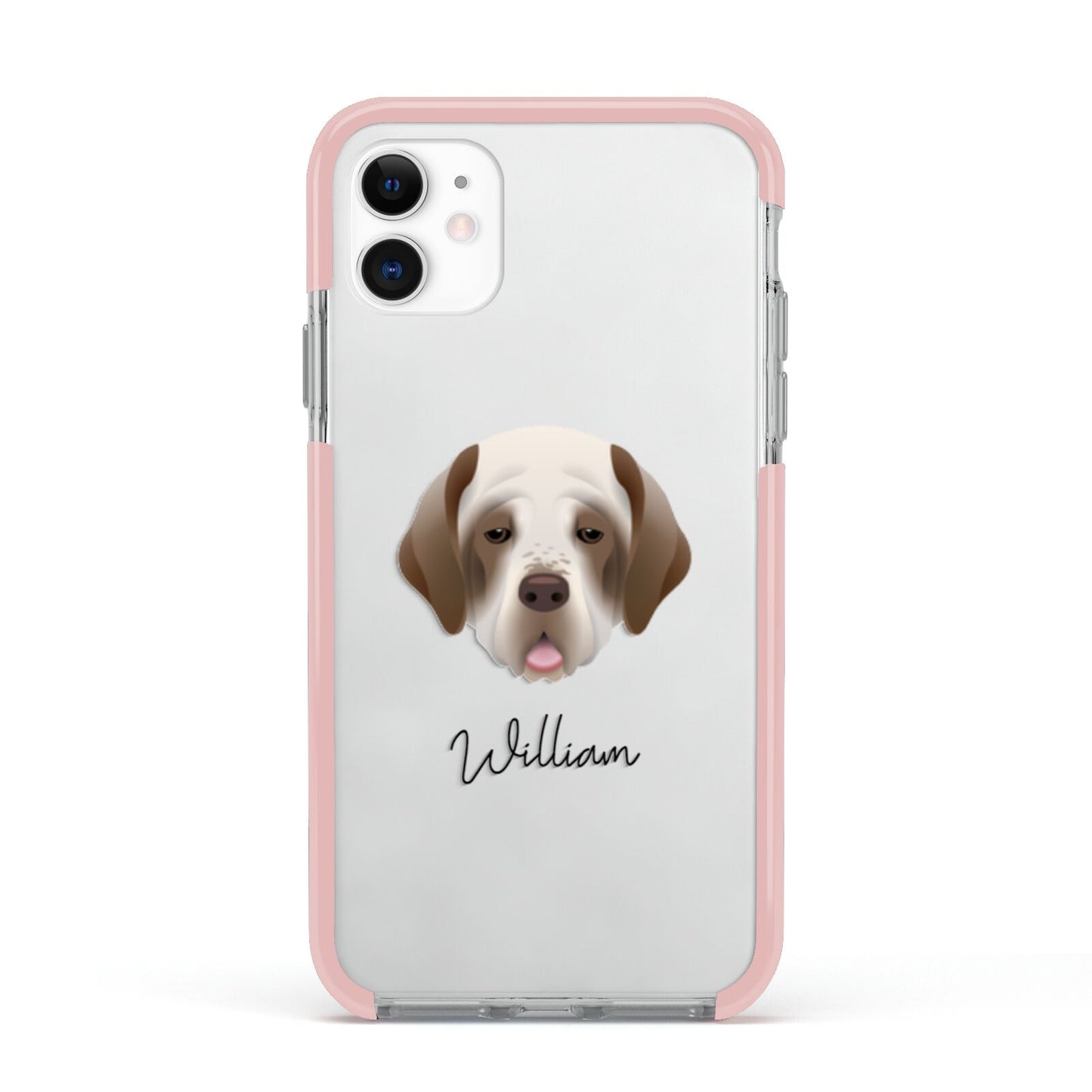 Clumber Spaniel Personalised Apple iPhone 11 in White with Pink Impact Case