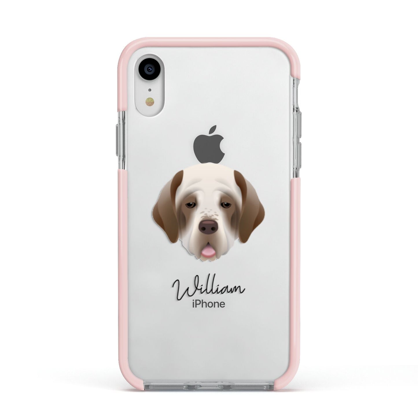 Clumber Spaniel Personalised Apple iPhone XR Impact Case Pink Edge on Silver Phone