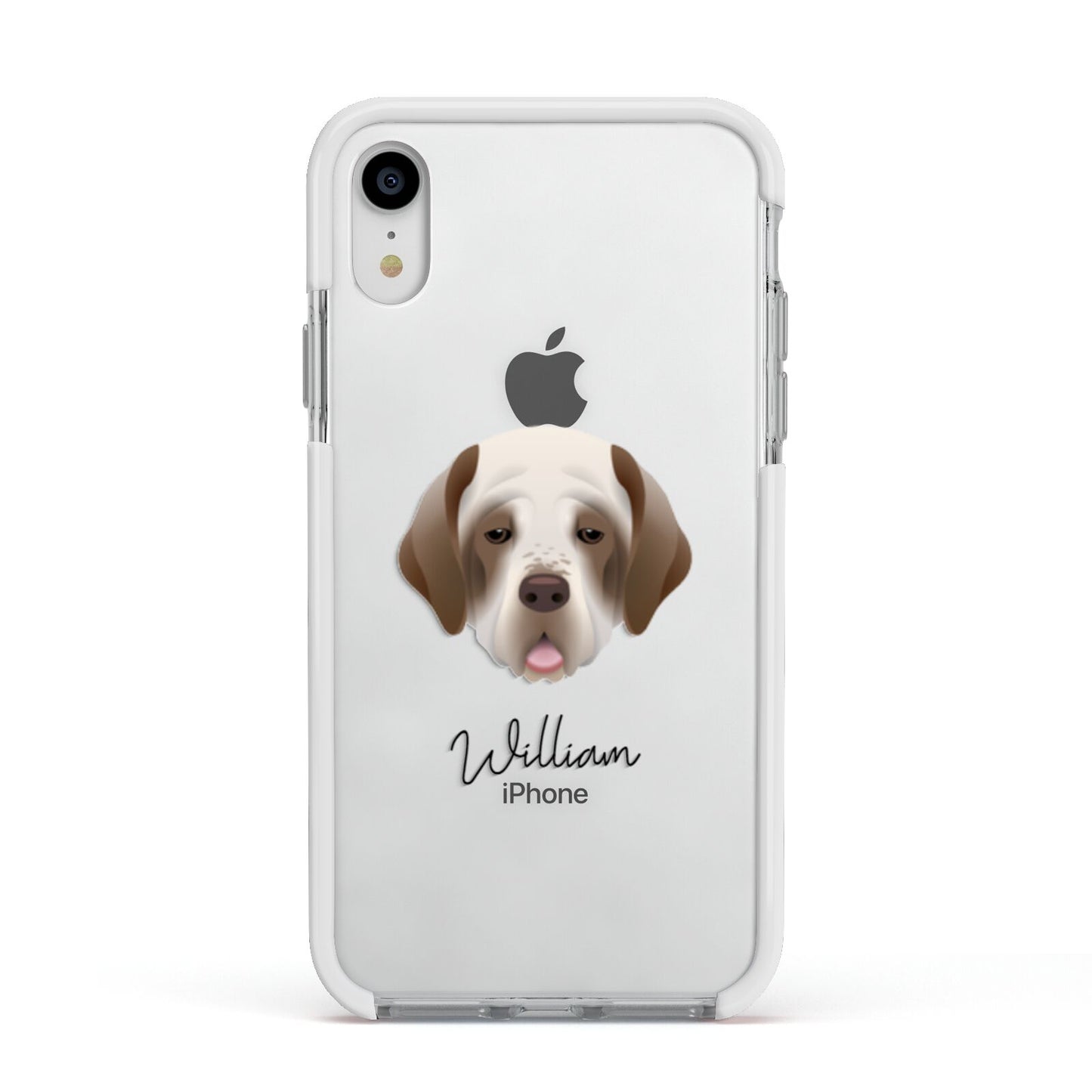 Clumber Spaniel Personalised Apple iPhone XR Impact Case White Edge on Silver Phone