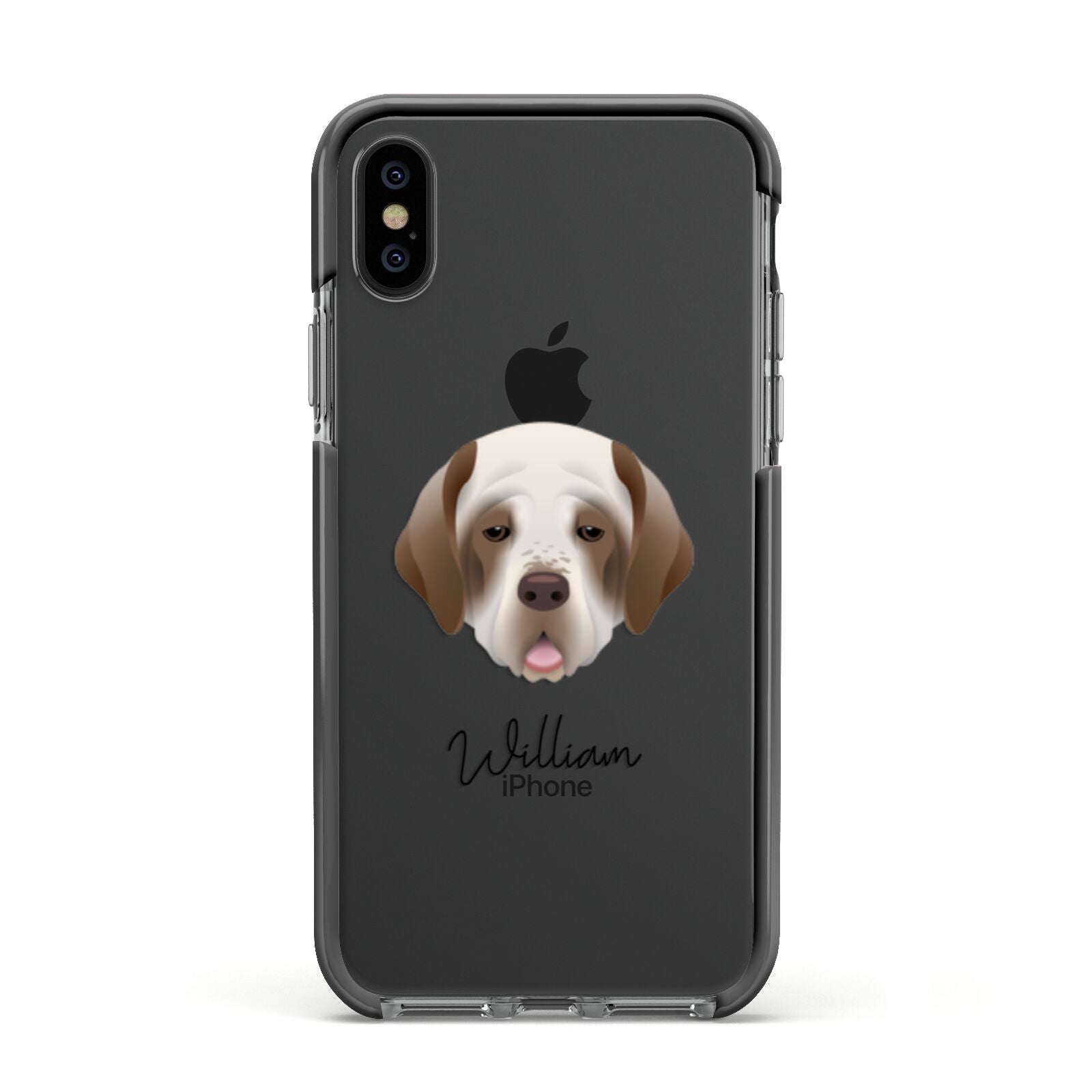 Clumber Spaniel Personalised Apple iPhone Xs Impact Case Black Edge on Black Phone