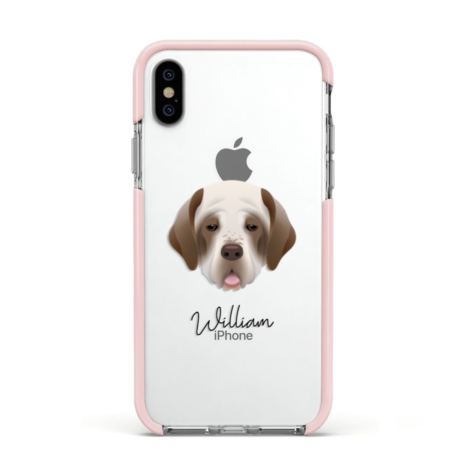 Clumber Spaniel Personalised Apple iPhone Xs Impact Case Pink Edge on Silver Phone