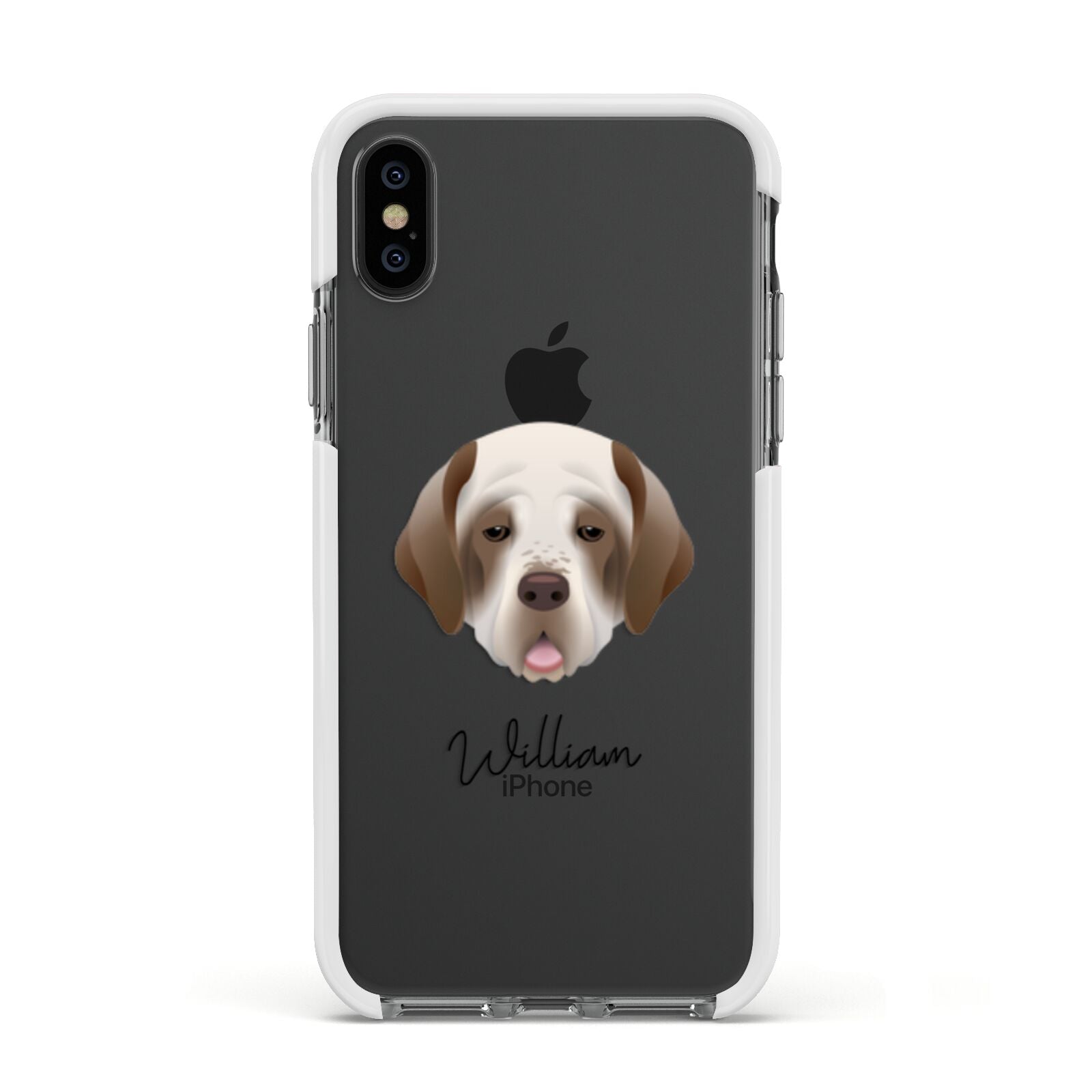 Clumber Spaniel Personalised Apple iPhone Xs Impact Case White Edge on Black Phone