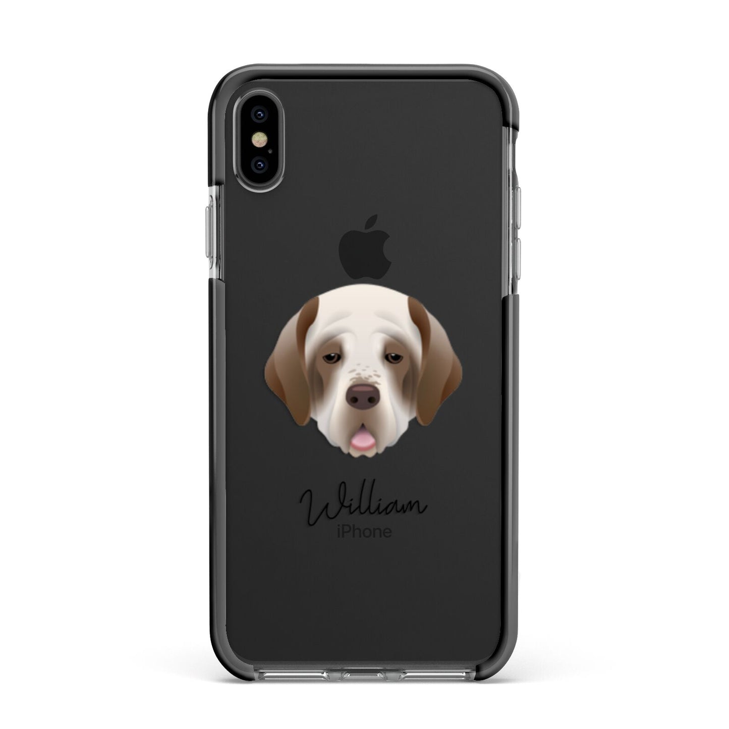 Clumber Spaniel Personalised Apple iPhone Xs Max Impact Case Black Edge on Black Phone