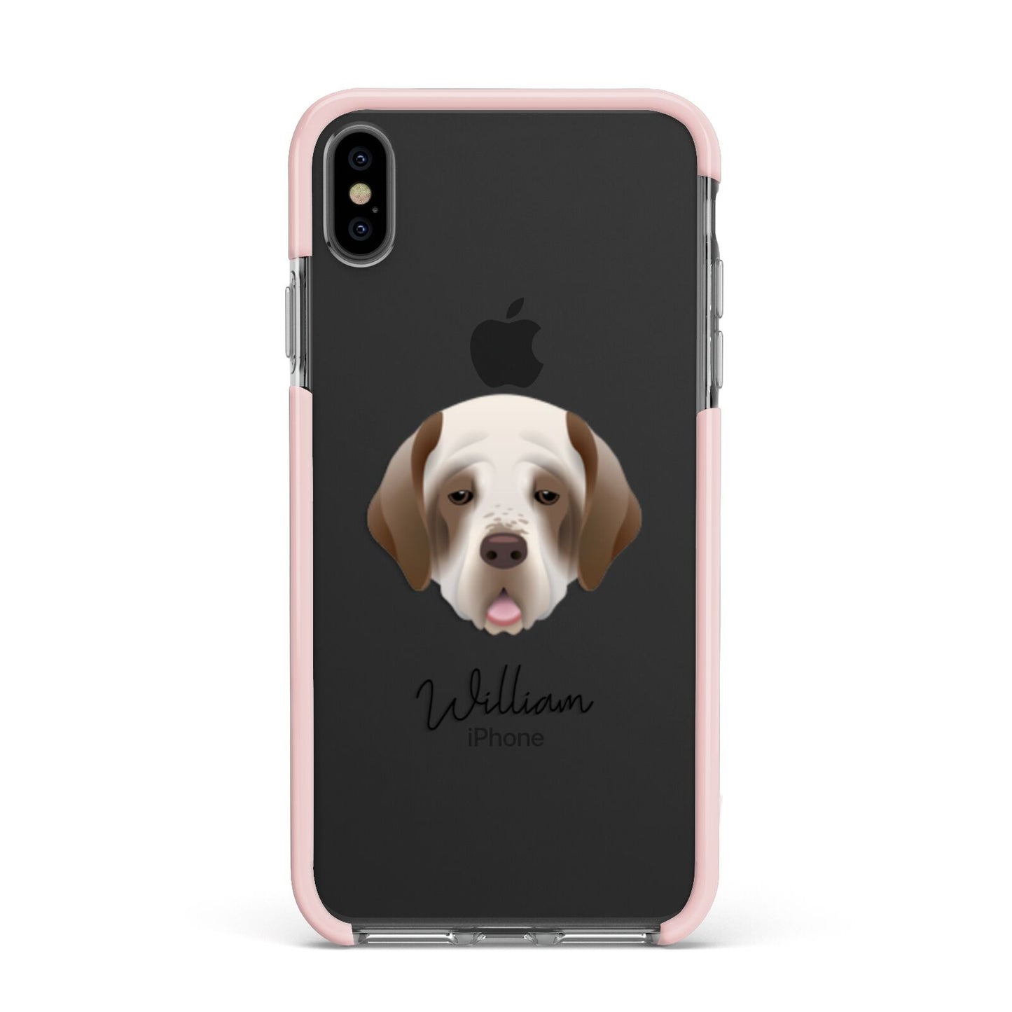 Clumber Spaniel Personalised Apple iPhone Xs Max Impact Case Pink Edge on Black Phone