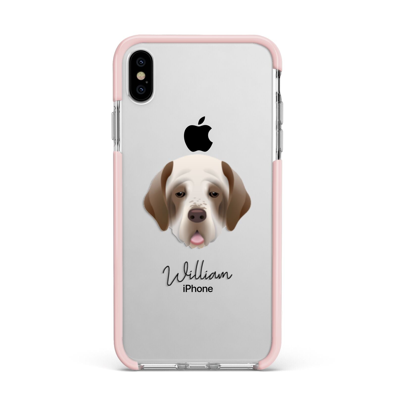 Clumber Spaniel Personalised Apple iPhone Xs Max Impact Case Pink Edge on Silver Phone