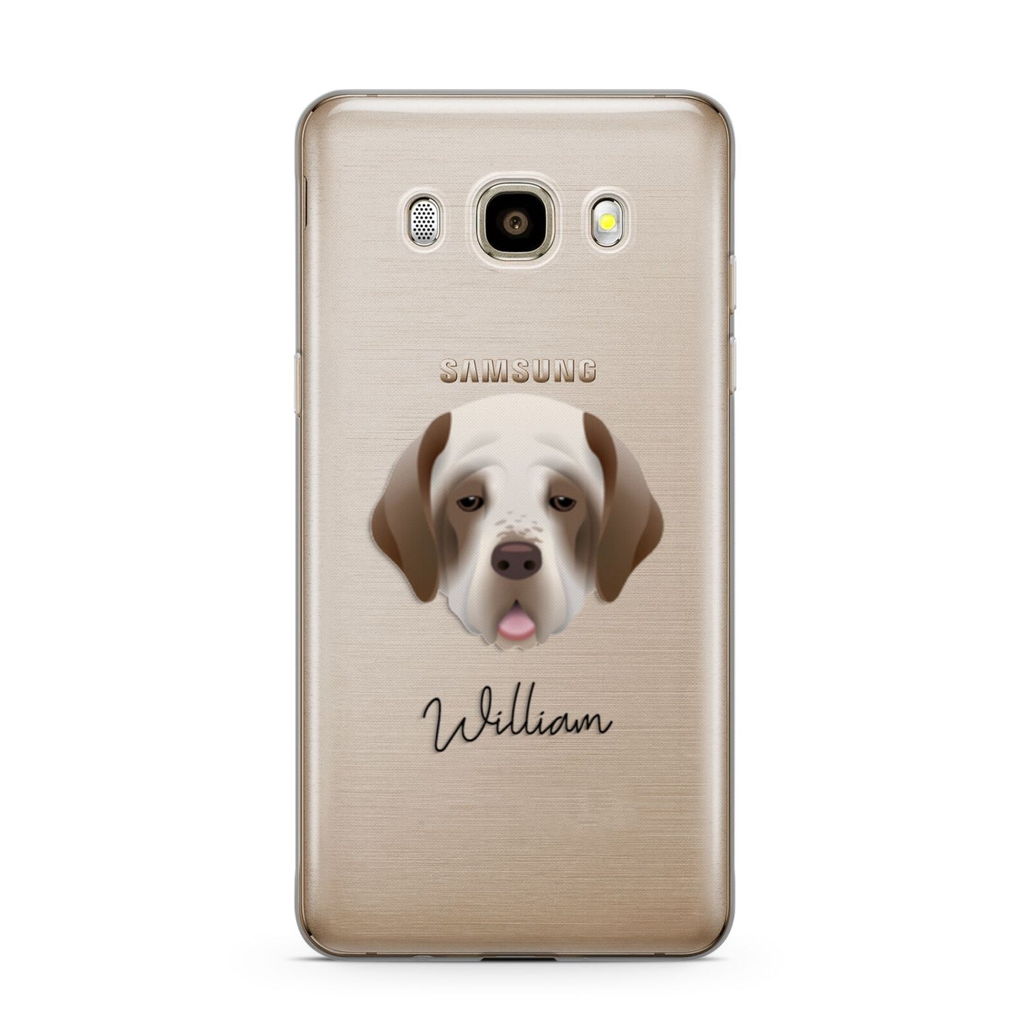 Clumber Spaniel Personalised Samsung Galaxy J7 2016 Case on gold phone