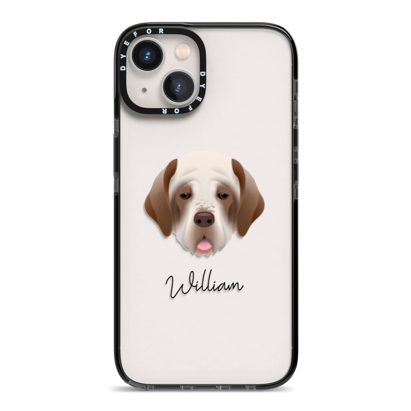 Clumber Spaniel Personalised iPhone 13 Black Impact Case on Silver phone