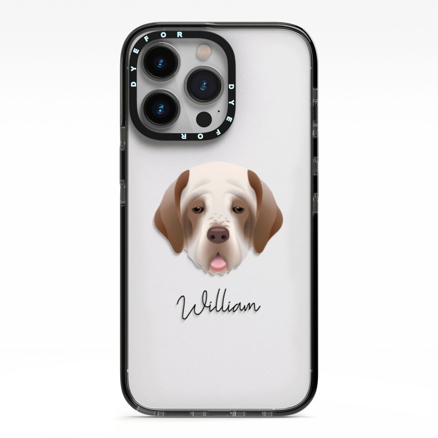 Clumber Spaniel Personalised iPhone 13 Pro Black Impact Case on Silver phone