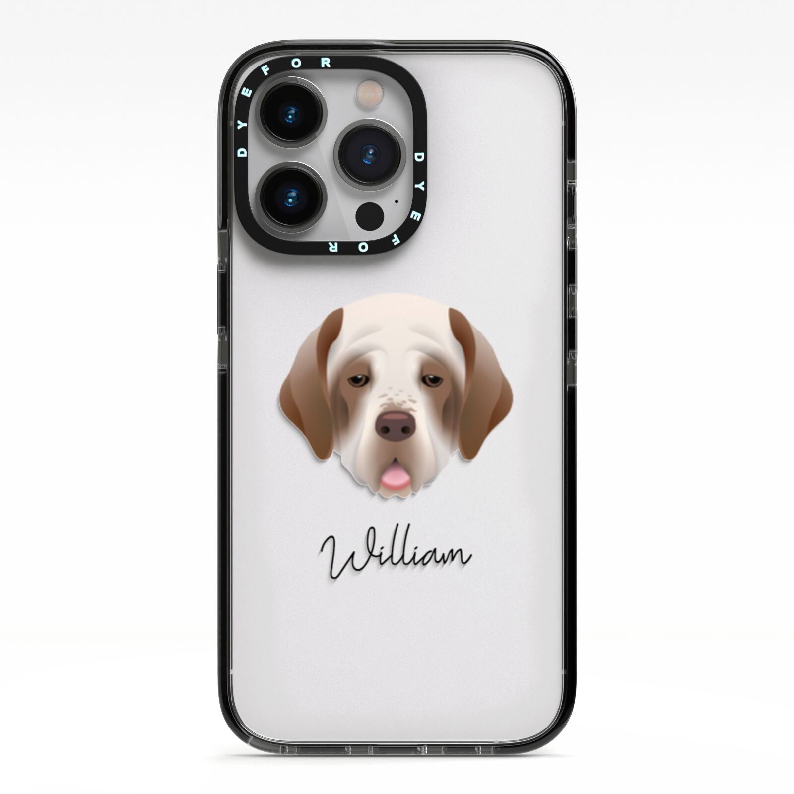Clumber Spaniel Personalised iPhone 13 Pro Black Impact Case on Silver phone