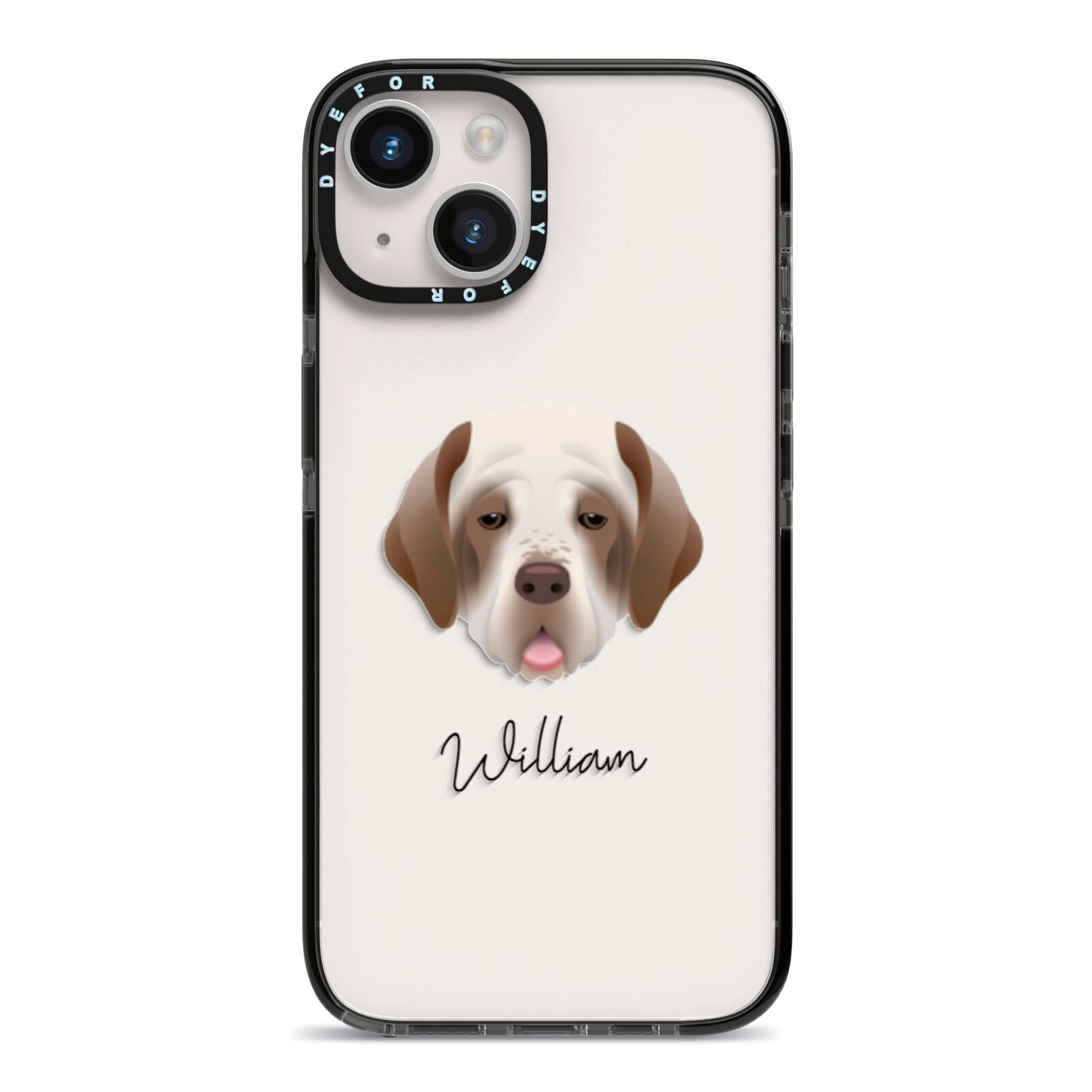 Clumber Spaniel Personalised iPhone 14 Black Impact Case on Silver phone