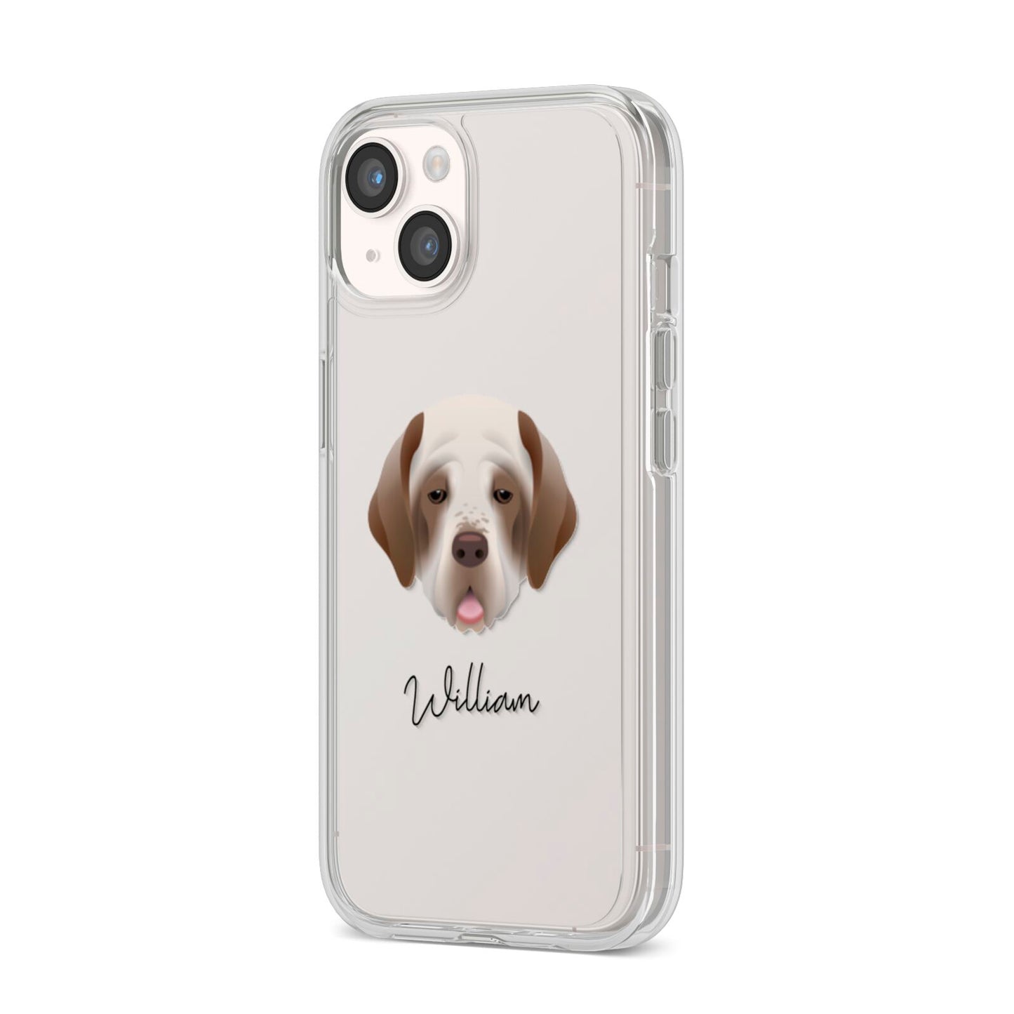 Clumber Spaniel Personalised iPhone 14 Clear Tough Case Starlight Angled Image