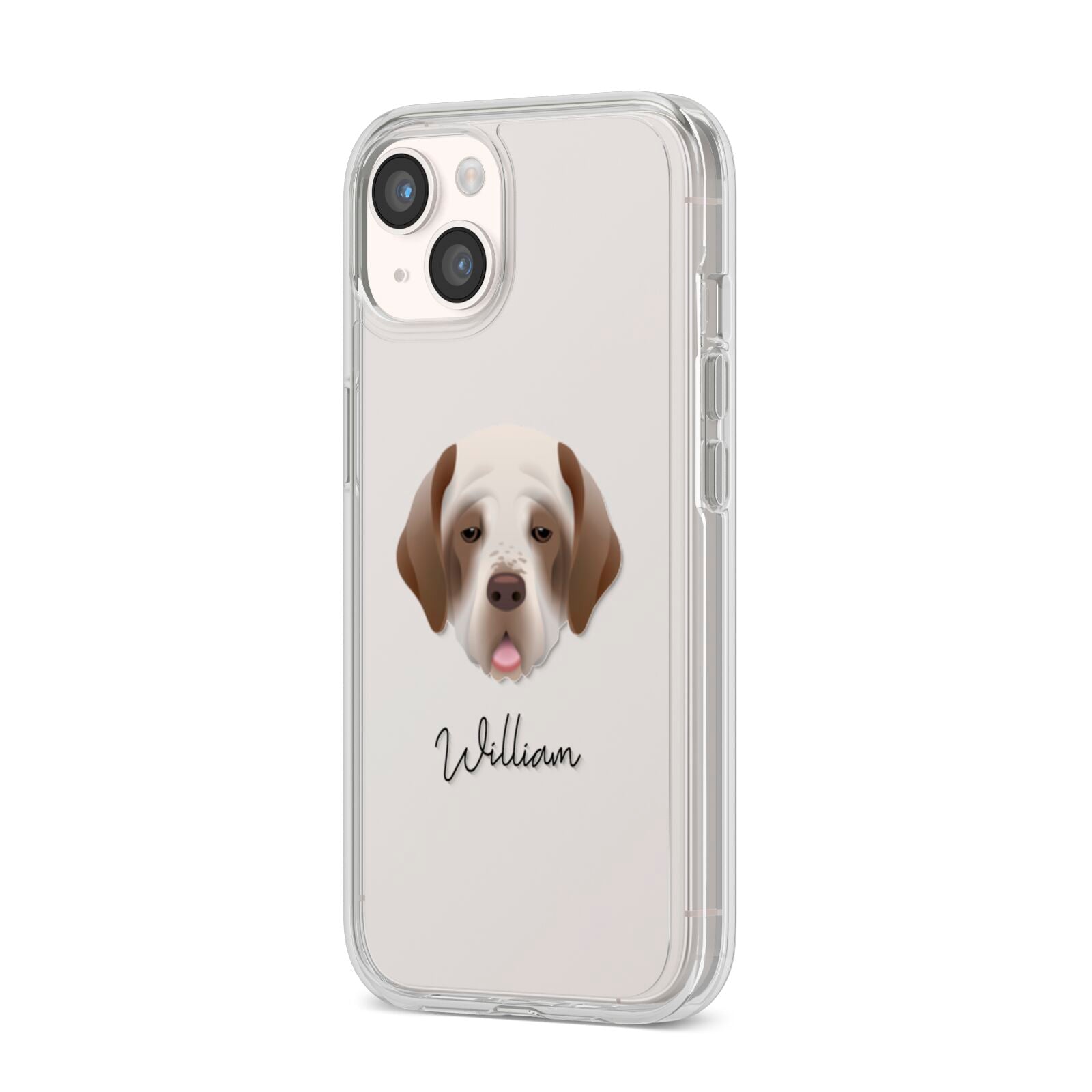 Clumber Spaniel Personalised iPhone 14 Clear Tough Case Starlight Angled Image