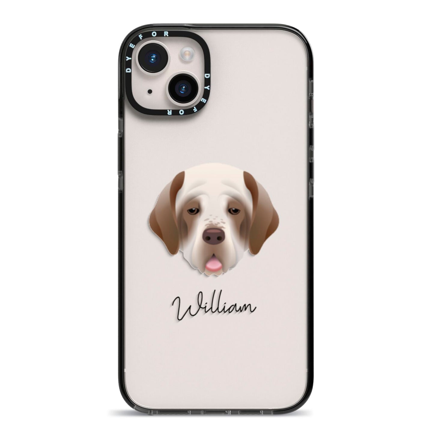Clumber Spaniel Personalised iPhone 14 Plus Black Impact Case on Silver phone