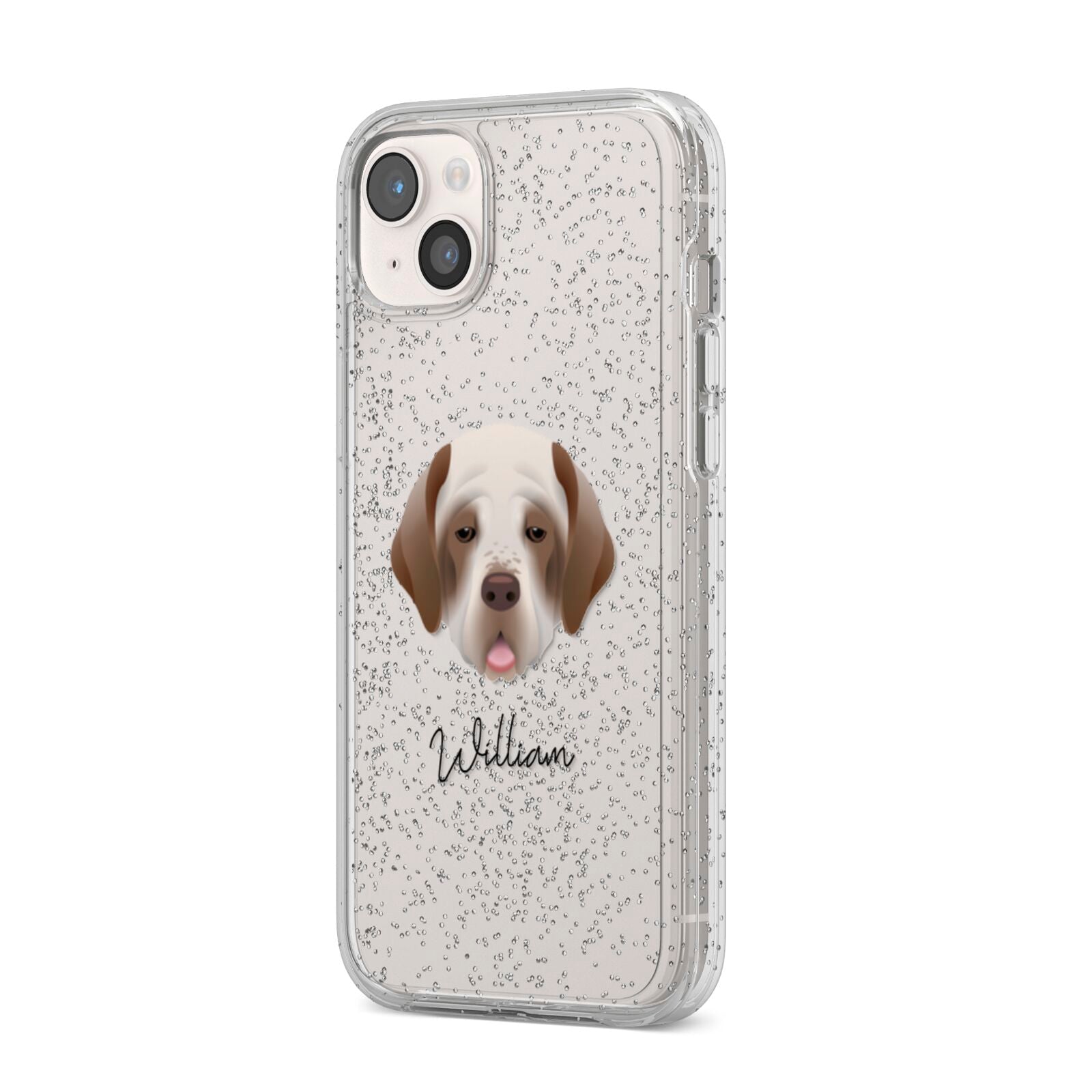 Clumber Spaniel Personalised iPhone 14 Plus Glitter Tough Case Starlight Angled Image