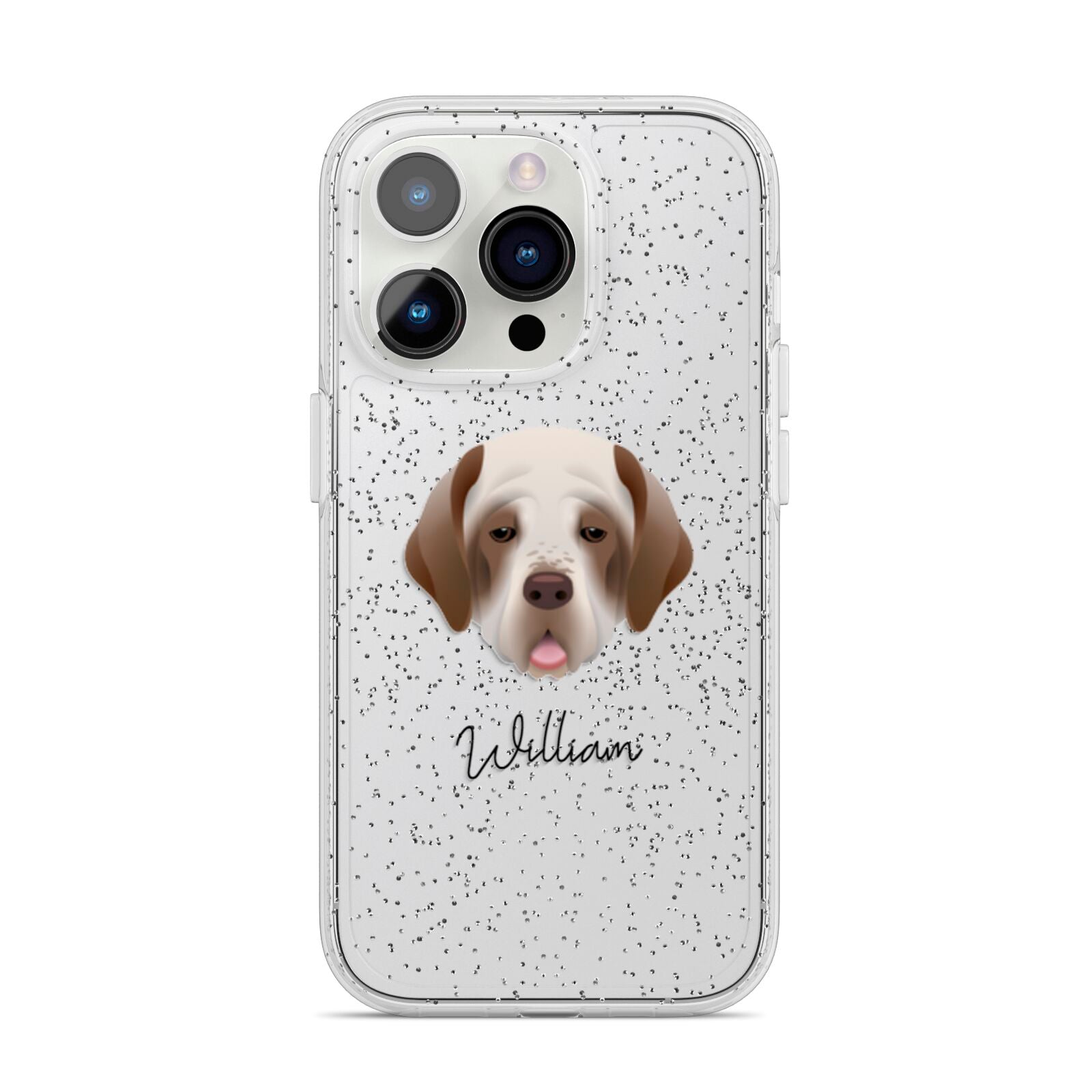 Clumber Spaniel Personalised iPhone 14 Pro Glitter Tough Case Silver