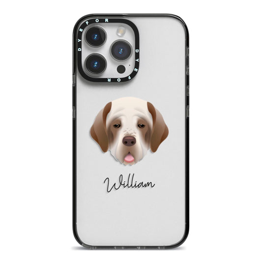 Clumber Spaniel Personalised iPhone 14 Pro Max Black Impact Case on Silver phone