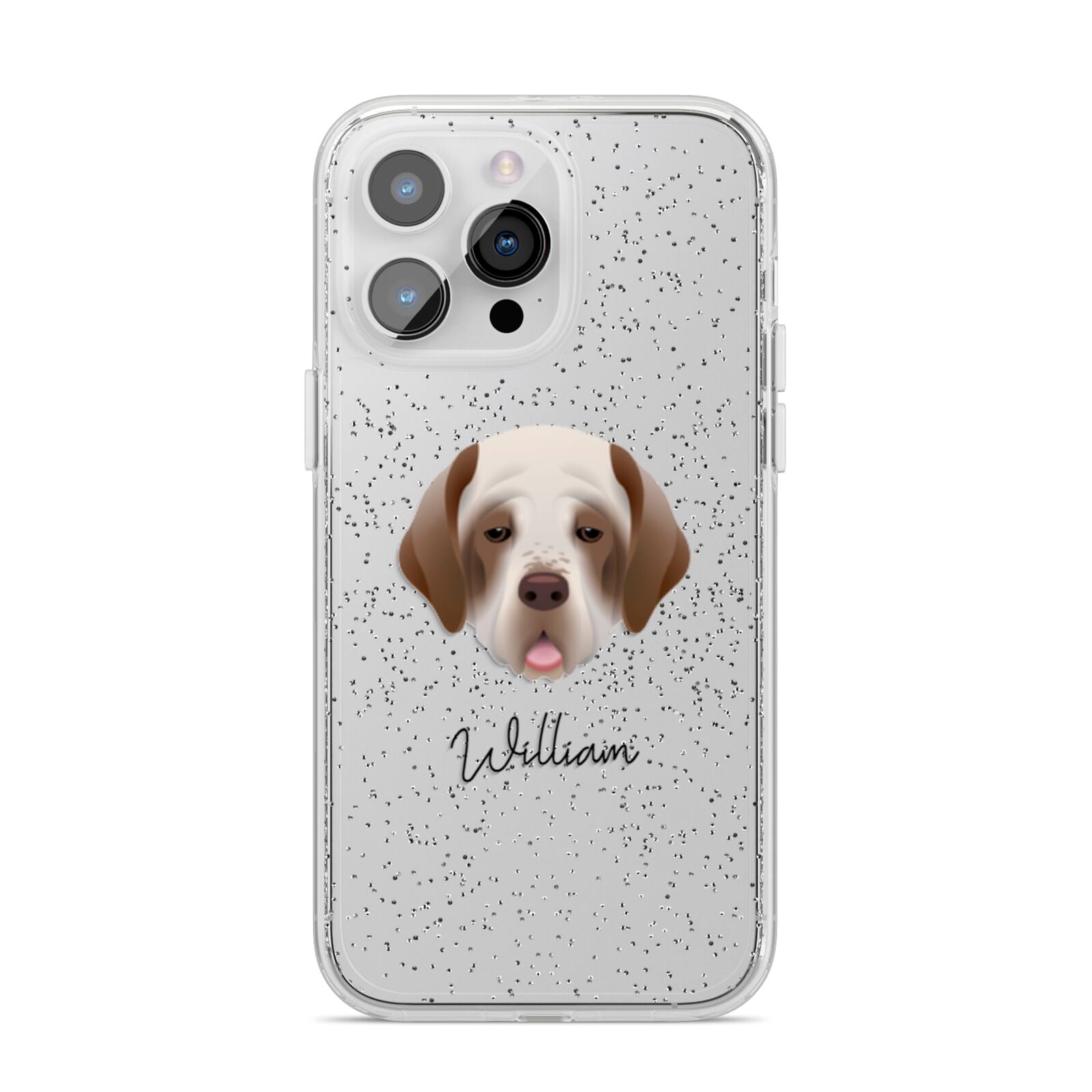 Clumber Spaniel Personalised iPhone 14 Pro Max Glitter Tough Case Silver