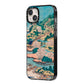 Coastal Community By Katsushika Hokusai iPhone 14 Plus Black Impact Case Side Angle on Silver phone