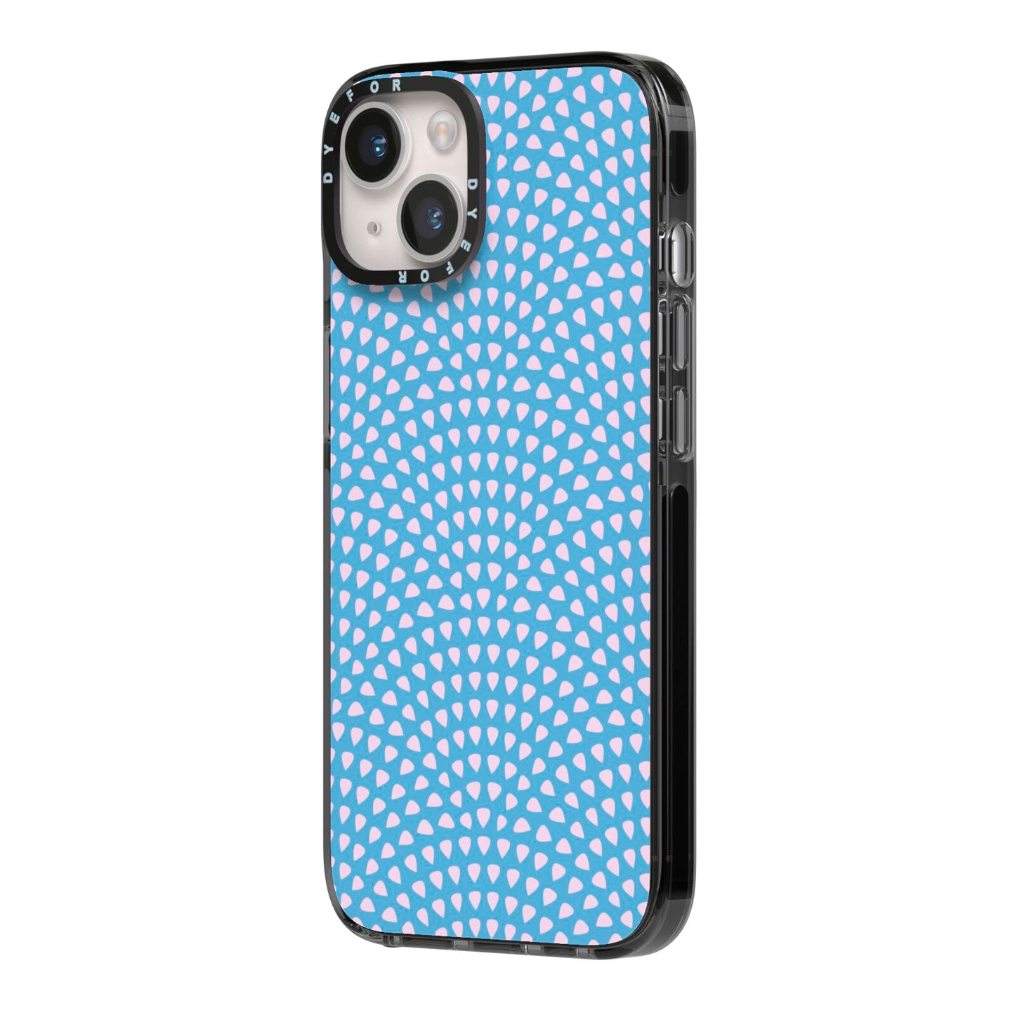 Coastal Pattern iPhone 14 Black Impact Case Side Angle on Silver phone