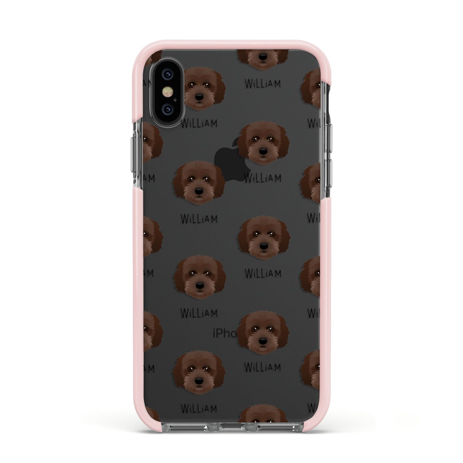 Cockachon Icon with Name Apple iPhone Xs Impact Case Pink Edge on Black Phone
