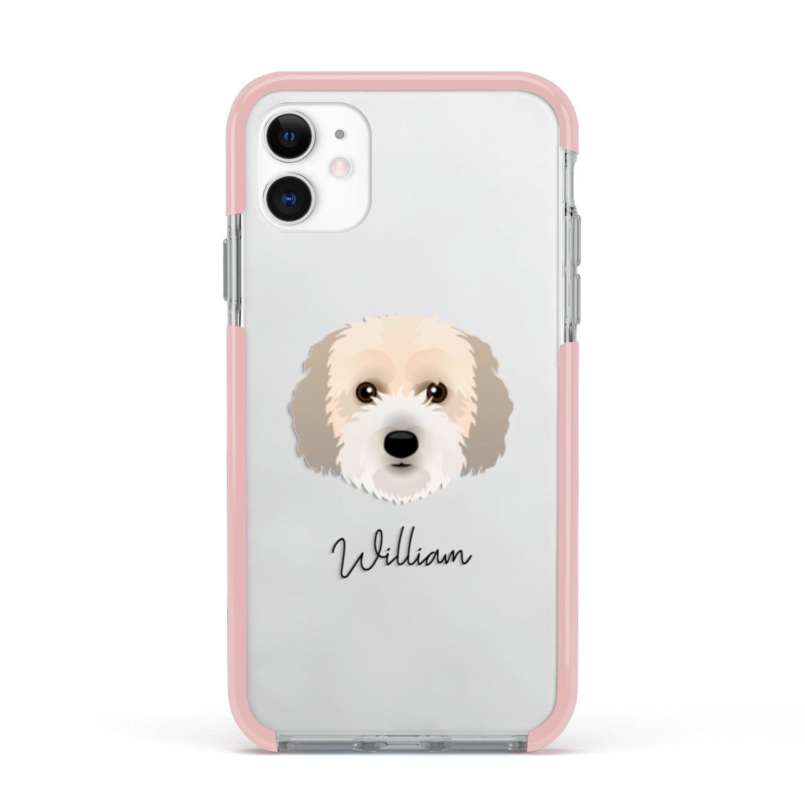 Cockachon Personalised Apple iPhone 11 in White with Pink Impact Case