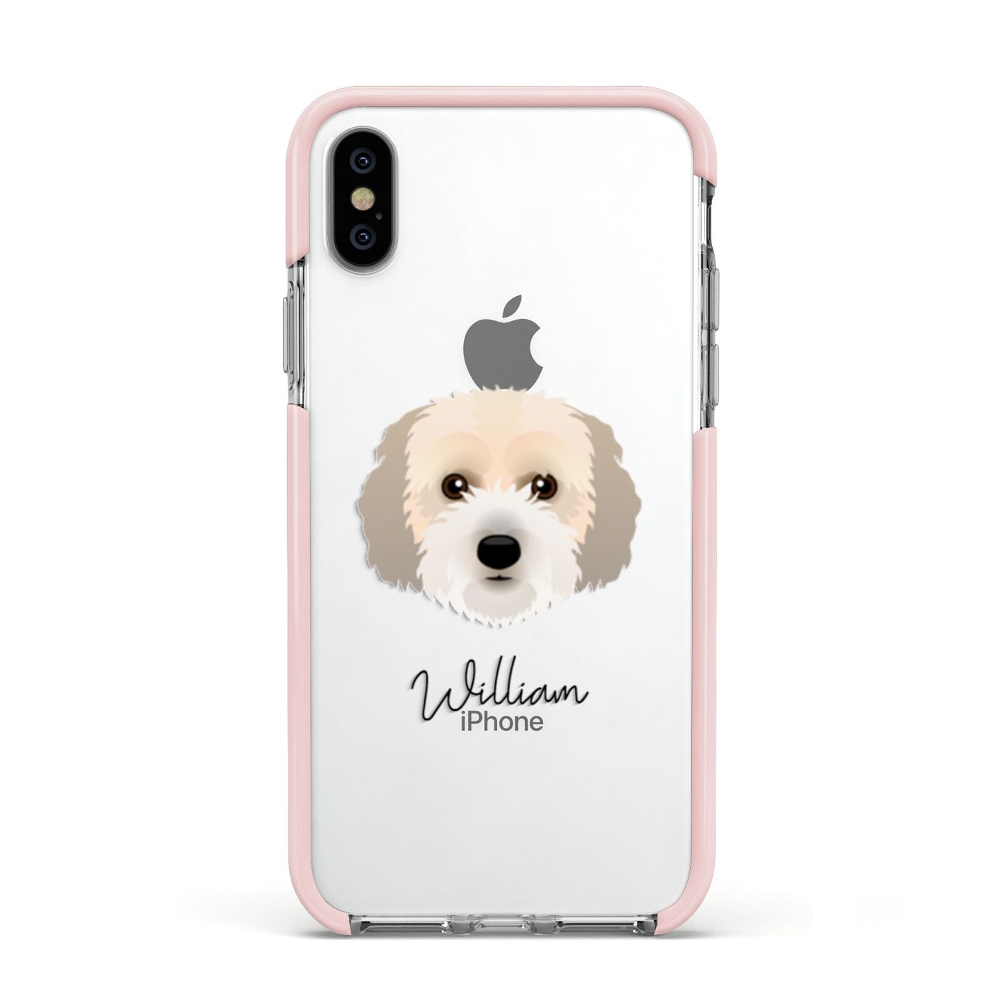 Cockachon Personalised Apple iPhone Xs Impact Case Pink Edge on Silver Phone