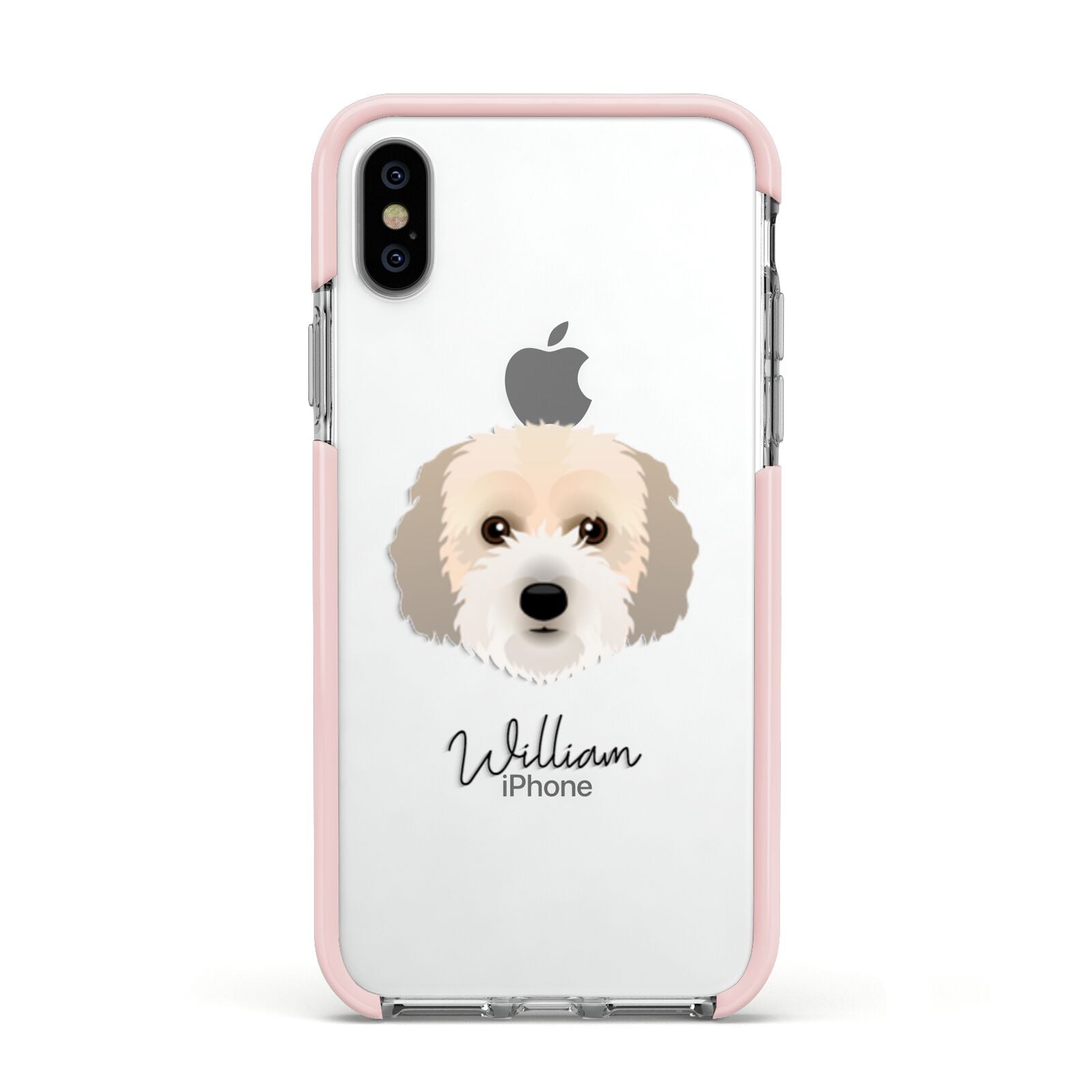 Cockachon Personalised Apple iPhone Xs Impact Case Pink Edge on Silver Phone