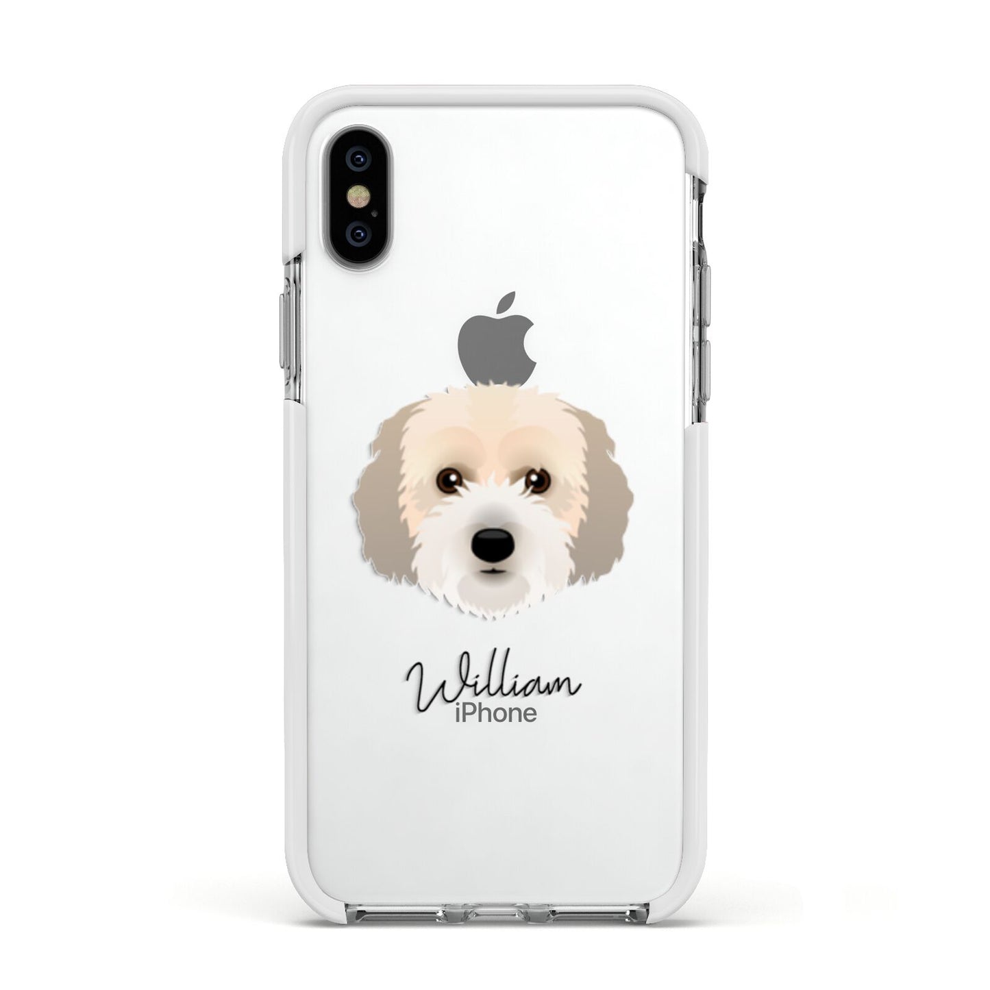 Cockachon Personalised Apple iPhone Xs Impact Case White Edge on Silver Phone