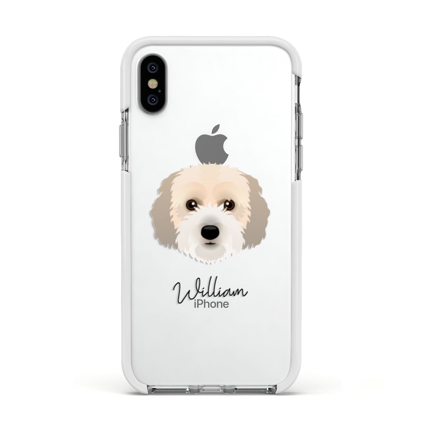 Cockachon Personalised Apple iPhone Xs Impact Case White Edge on Silver Phone