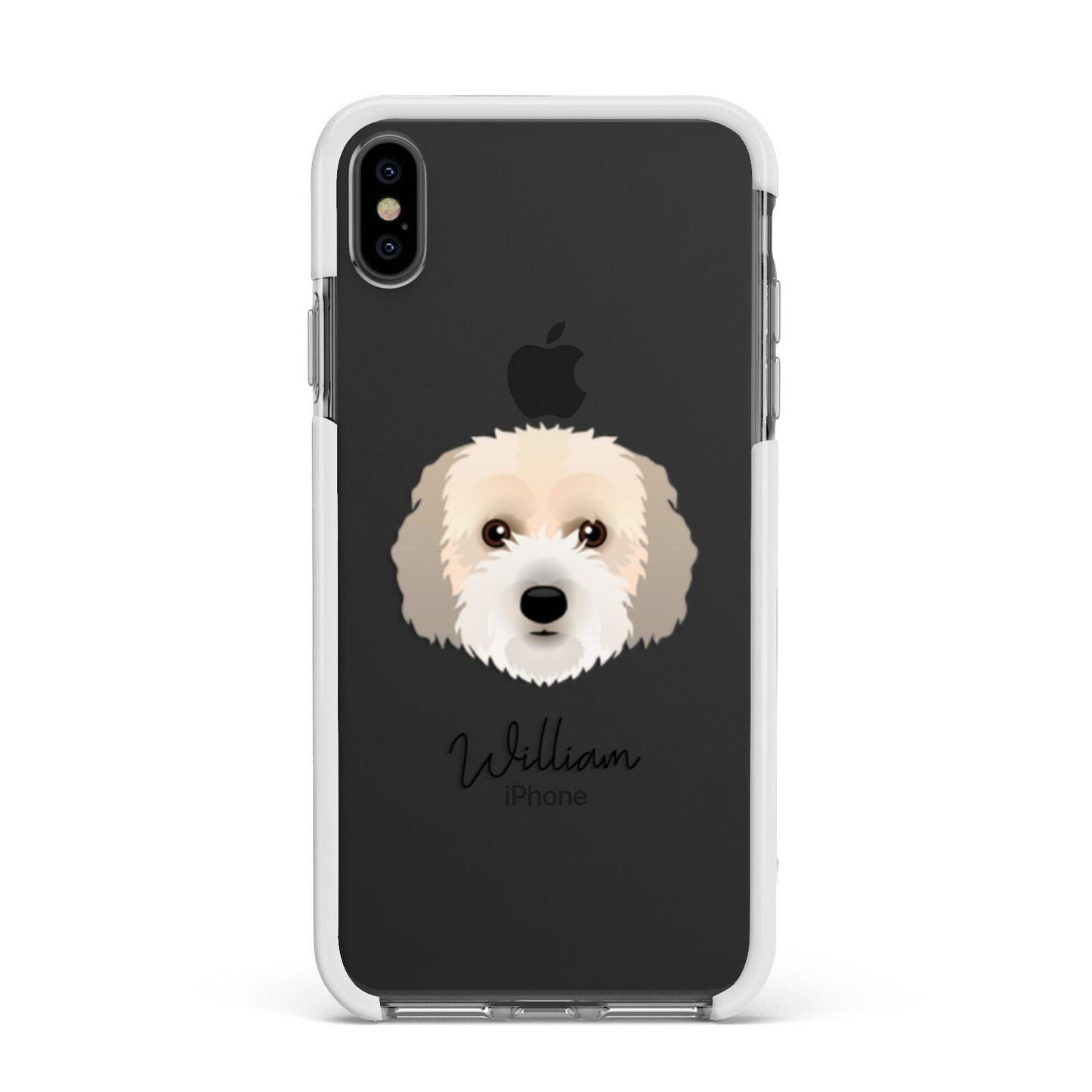 Cockachon Personalised Apple iPhone Xs Max Impact Case White Edge on Black Phone