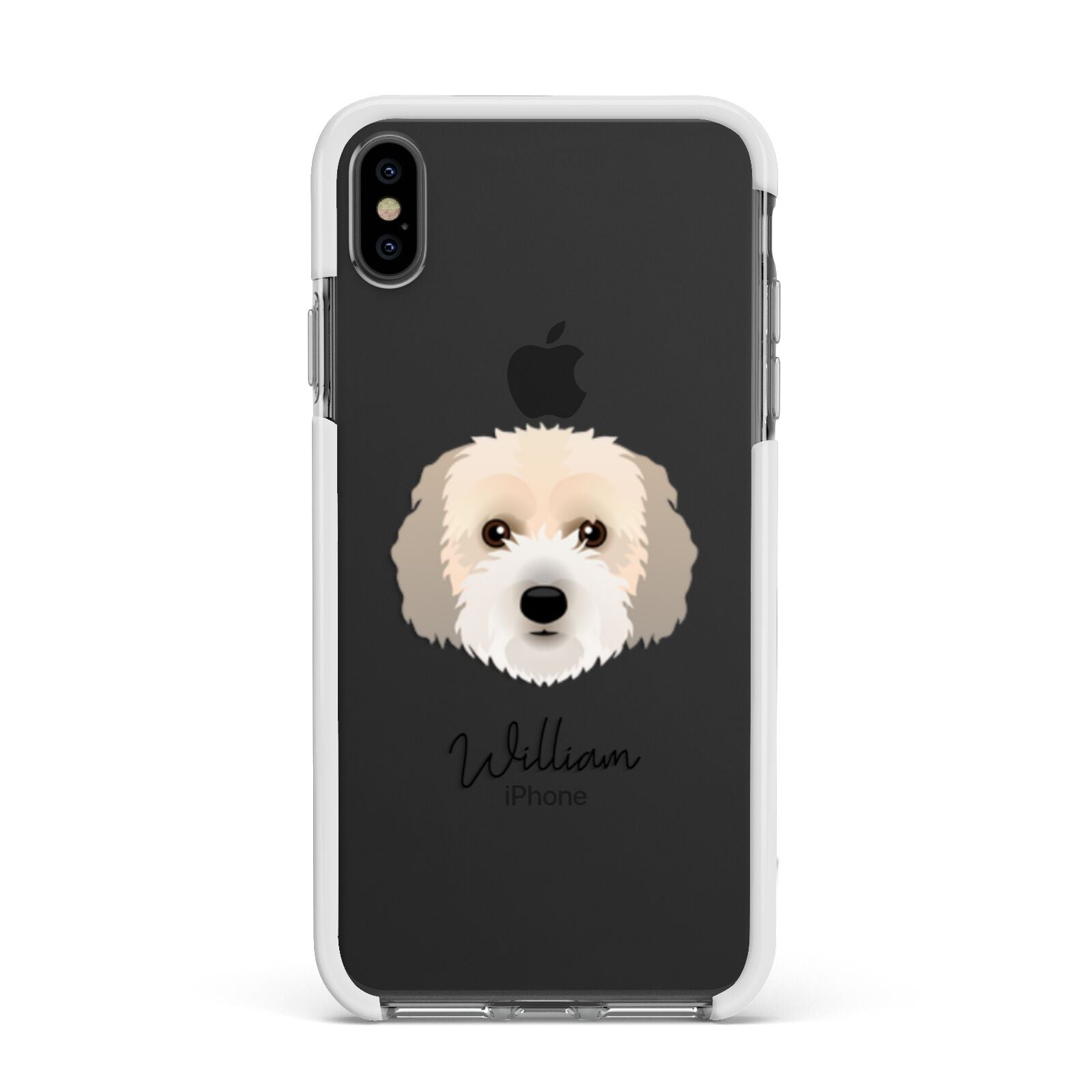 Cockachon Personalised Apple iPhone Xs Max Impact Case White Edge on Black Phone