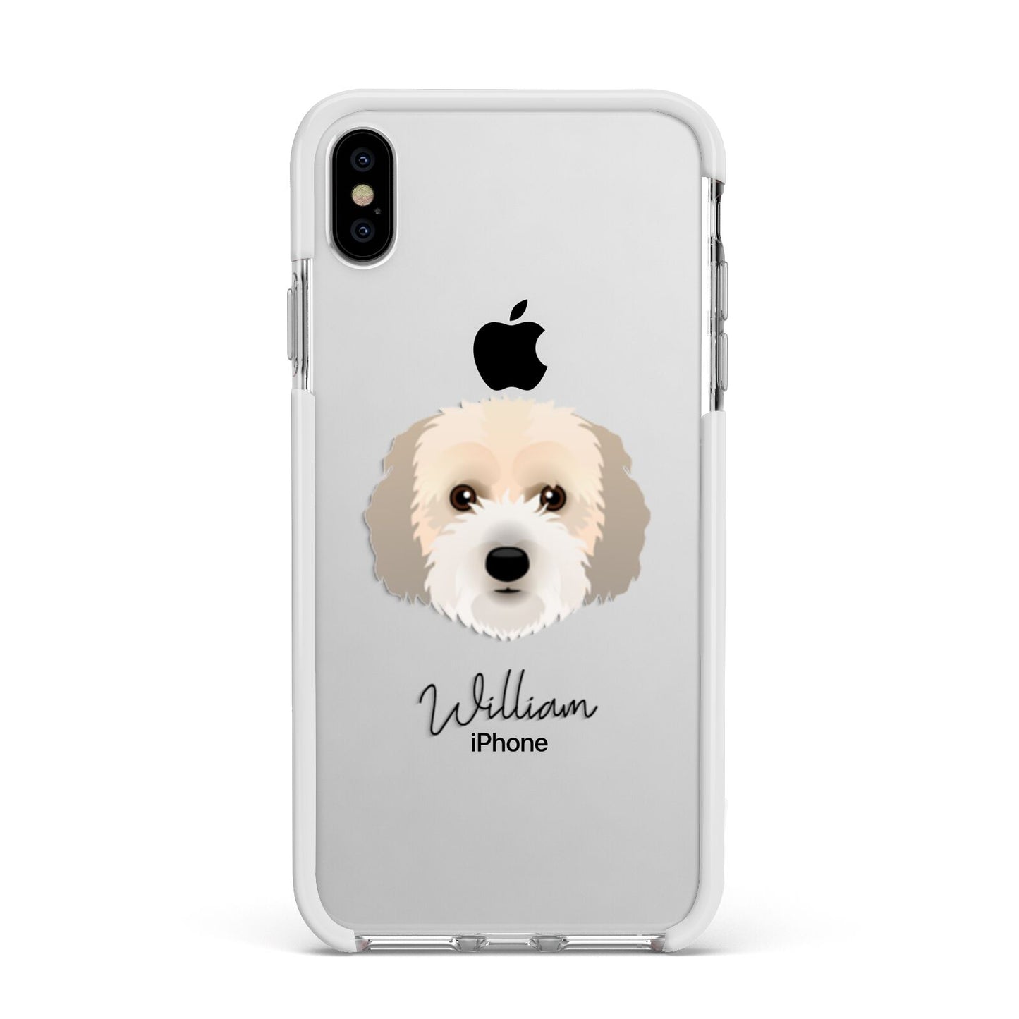 Cockachon Personalised Apple iPhone Xs Max Impact Case White Edge on Silver Phone