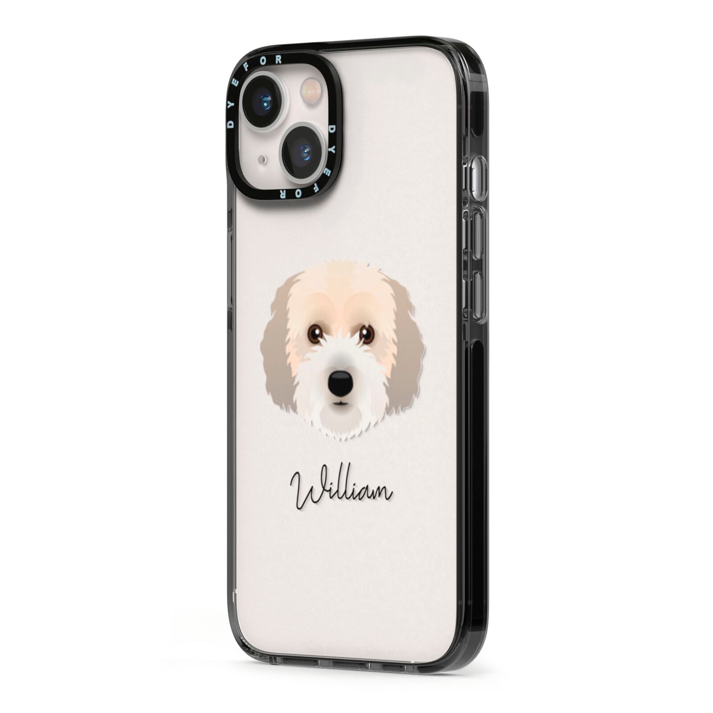 Cockachon Personalised iPhone 13 Black Impact Case Side Angle on Silver phone