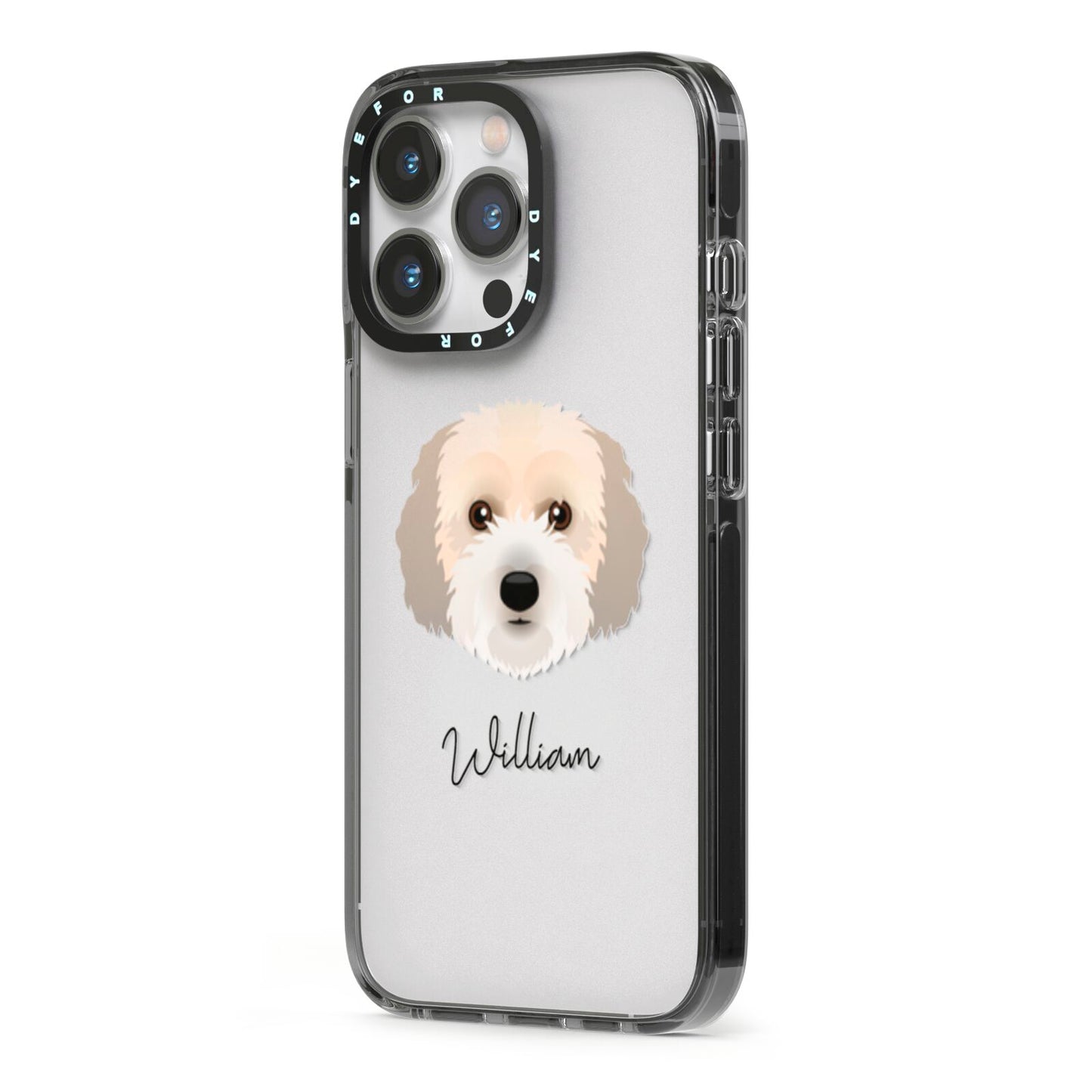 Cockachon Personalised iPhone 13 Pro Black Impact Case Side Angle on Silver phone