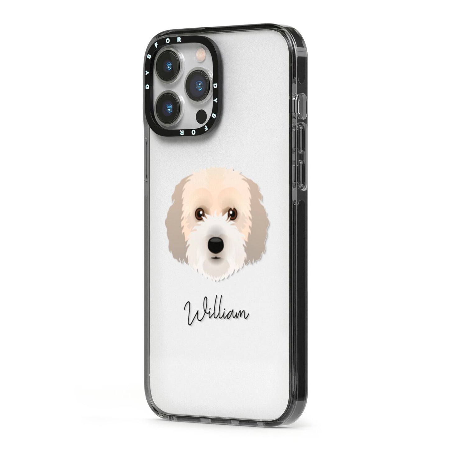 Cockachon Personalised iPhone 13 Pro Max Black Impact Case Side Angle on Silver phone