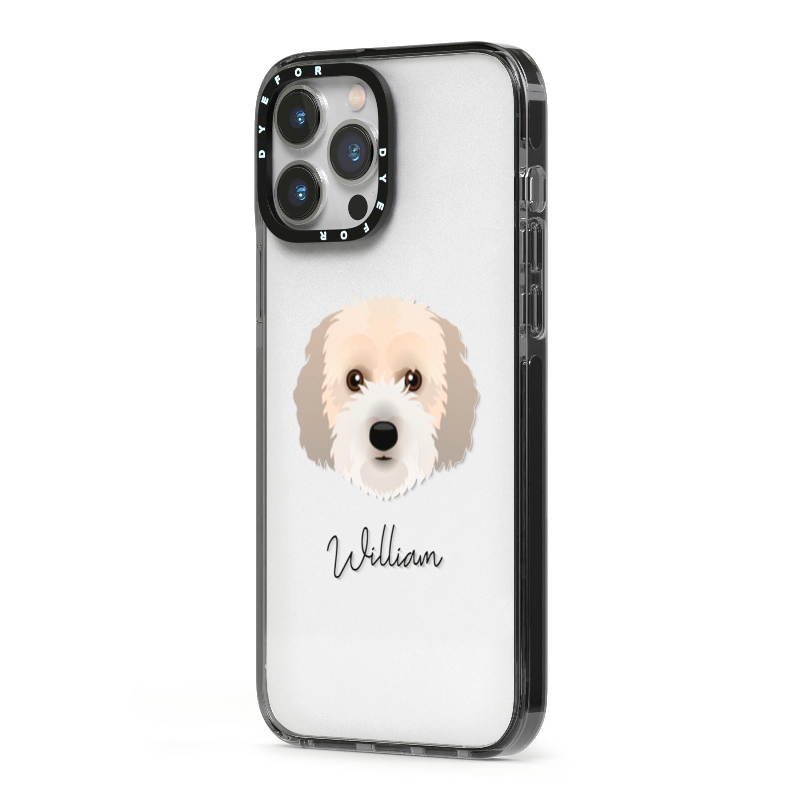 Cockachon Personalised iPhone 13 Pro Max Black Impact Case Side Angle on Silver phone
